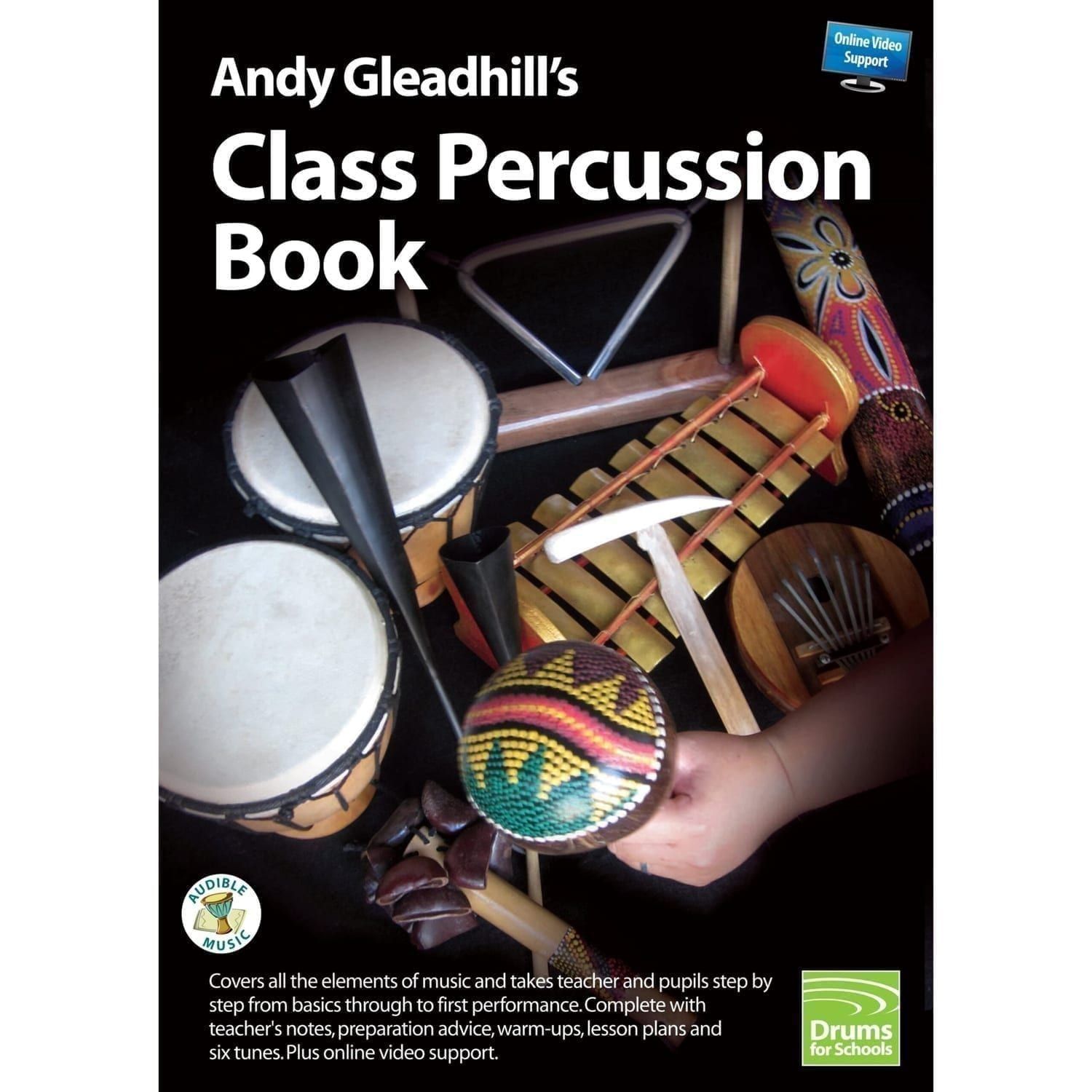 This is a product image of the front cover of Andy Gleadhill's Class Percussion Book.