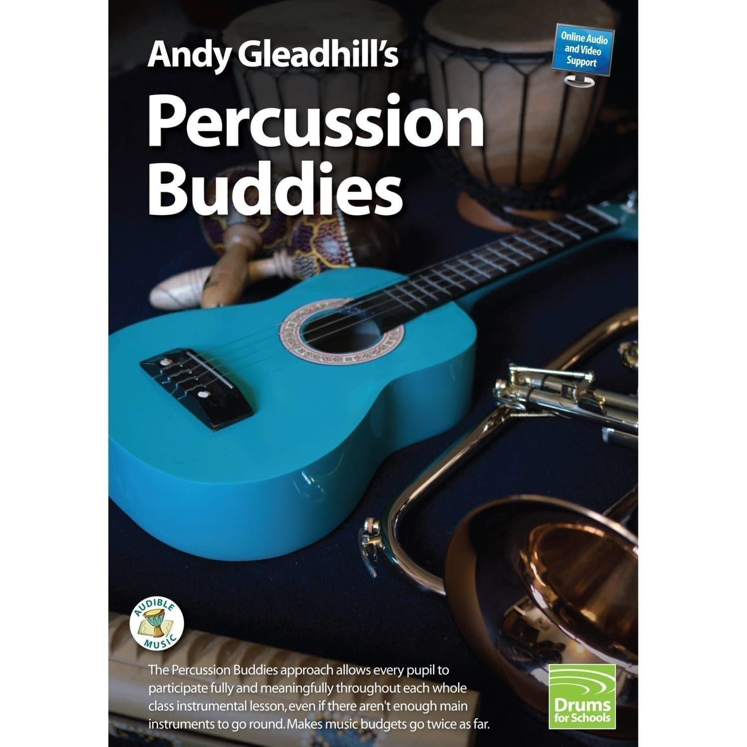 This is a product image of the front cover of Andy Gleadhill's Percussion Buddies Book.