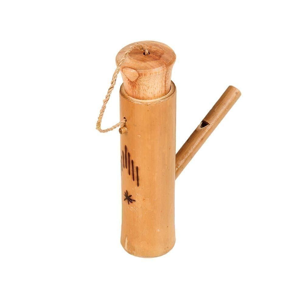 Bird Water Whistle with bamboo cylinder, side mouthpiece tube and wooden top stopper with cord
