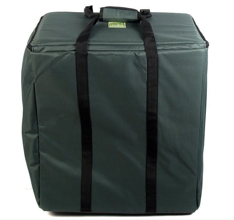 This sturdy green canvas Djembe drum bag is designed for carrying 2 x 60cm Djembe drums, featuring reinforced carry straps and a secure closure.