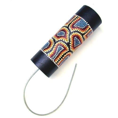 25cm painted thunder drum with Aboriginal-style dot artwork and silver spring, producing deep storm sounds