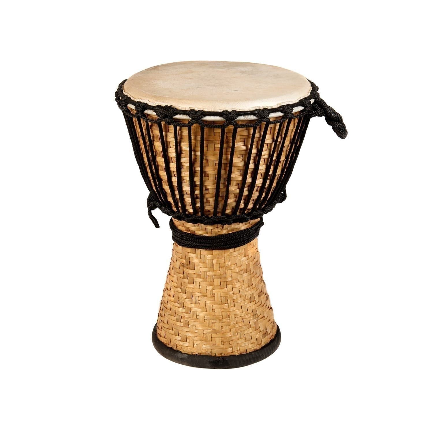 Bamboo Djembe Drum 10 inch, woven bamboo shell with rope tuning, 40cm high