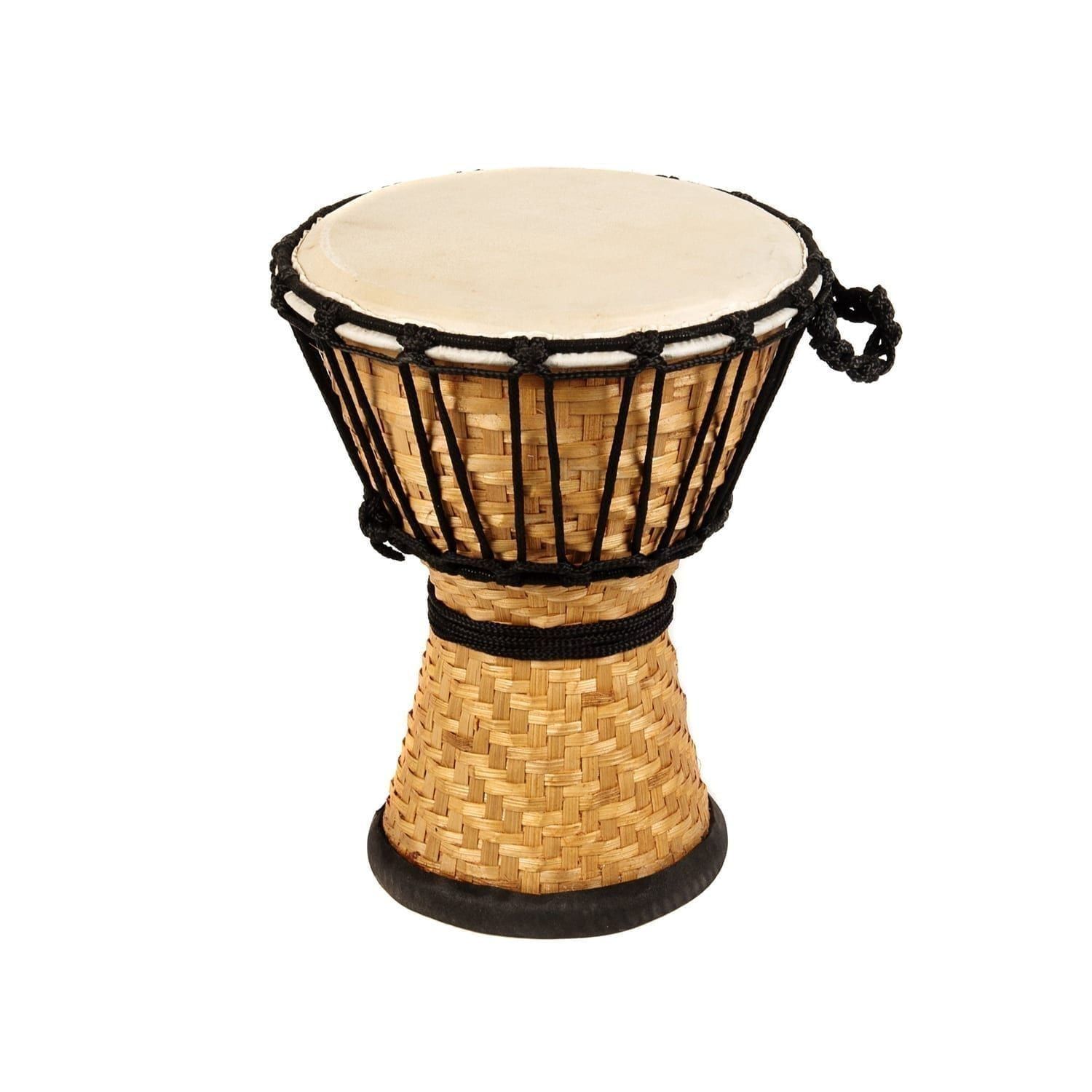 Bamboo Djembe Drum 8 inch, woven bamboo shell with rope tuning, 30cm high
