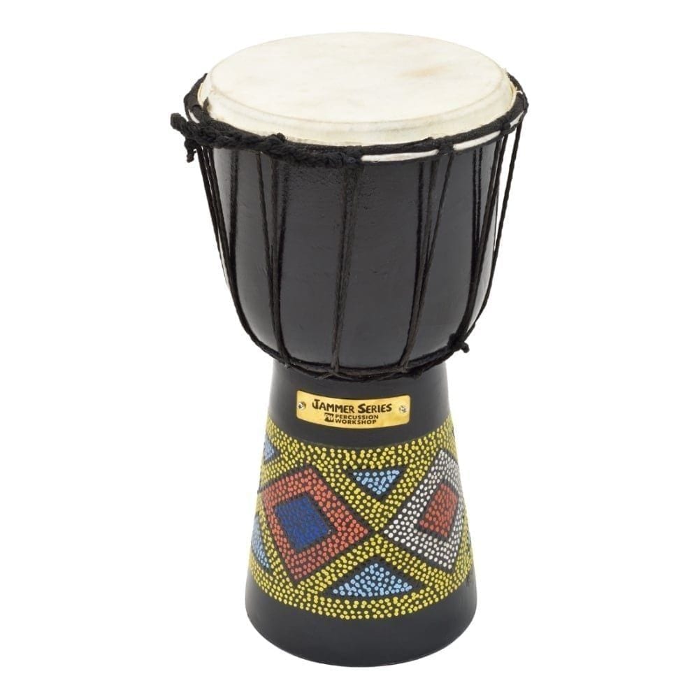 This is a product image of the Djembe Drum - Kente - 5in diameter, 25cm high, painted from the side.