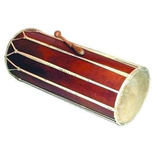 70cm Balinese Drum kendhang with rope lacing; wooden beater placed on top of the shell