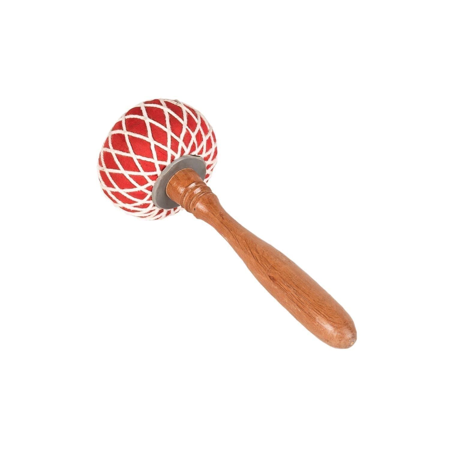This is a product image of the Gong Beater (Pangul) for 80cm Gong. It has a wooden handle with an over-sized, soft, red head that is tied in place with string work. The beater is laid flat and facing up and to the left.