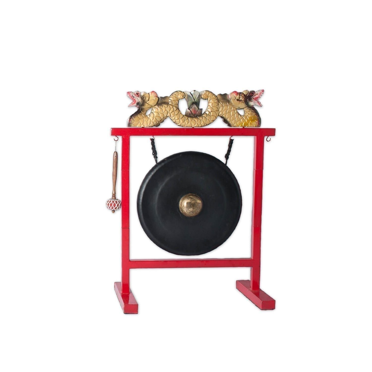 Gong Set - 12in (30cm) diameter Gong with Stand and Beater, from different angle.