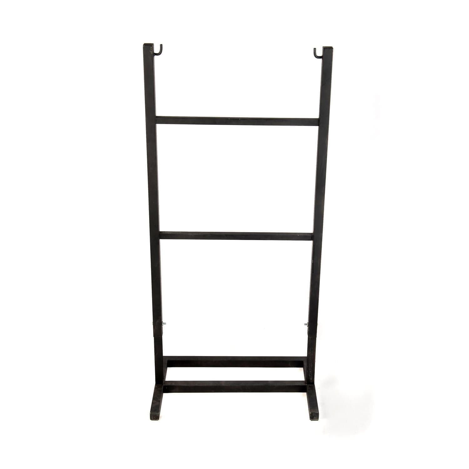 This is a product image of the Jumbie Jam Steel Pan Stand - metal, adjustable. It is made of metal and has a sturdy base.