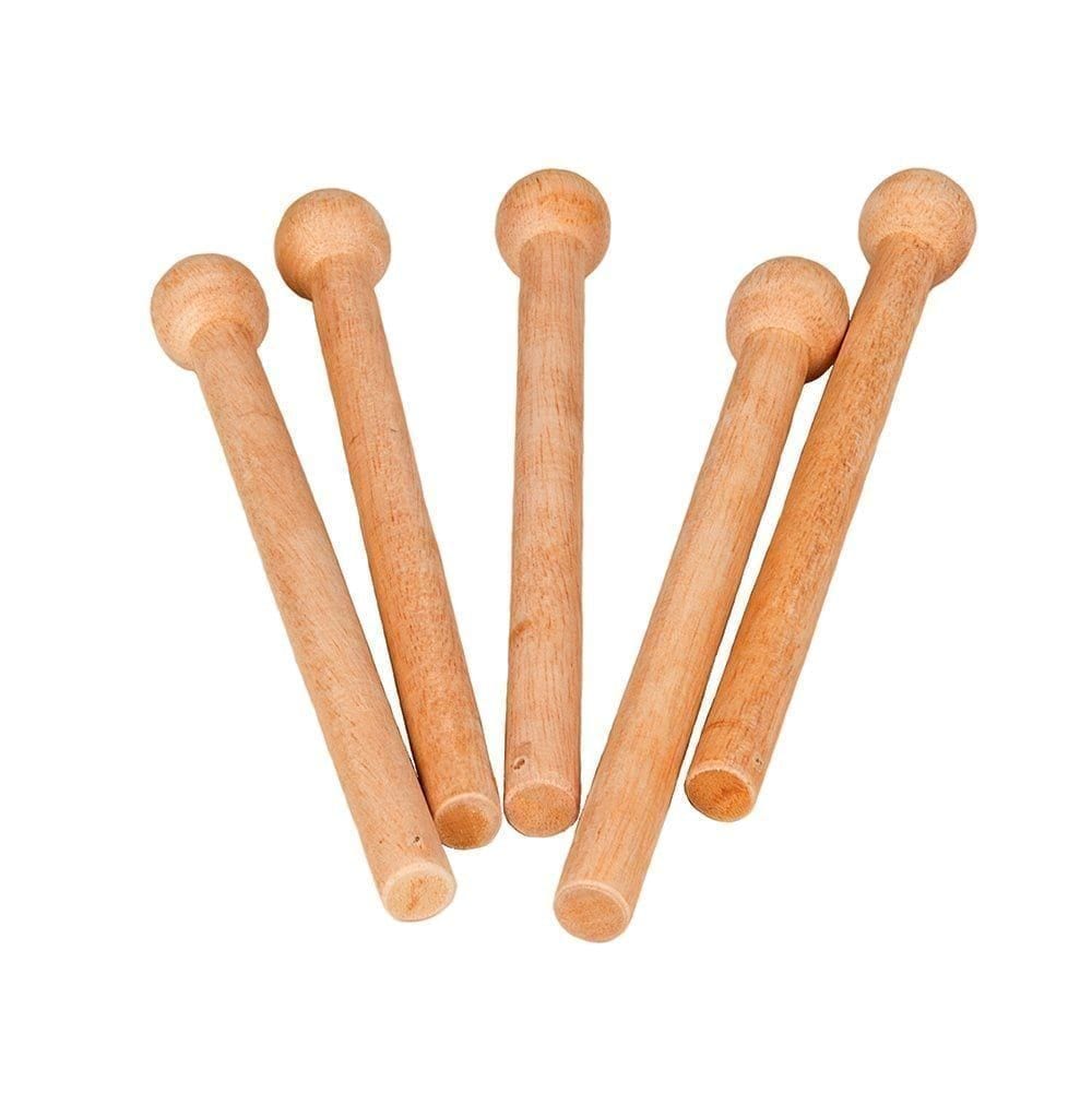 5 Mini Drum Beaters, wood, 15 cm, rounded ball heads for classroom percussion