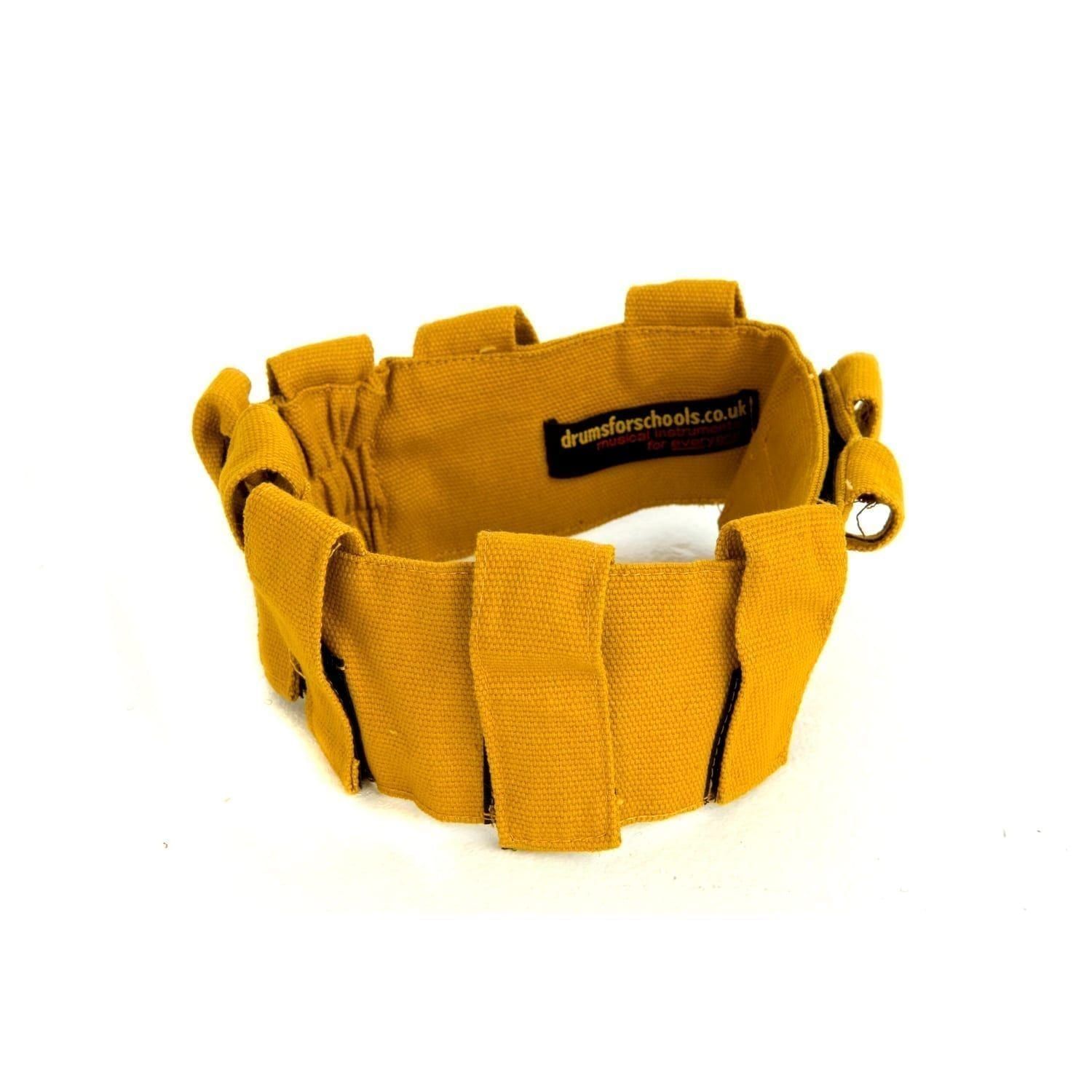 Music Belt Small in mustard canvas with multiple Velcro tabs and side loop for attaching percussion accessories
