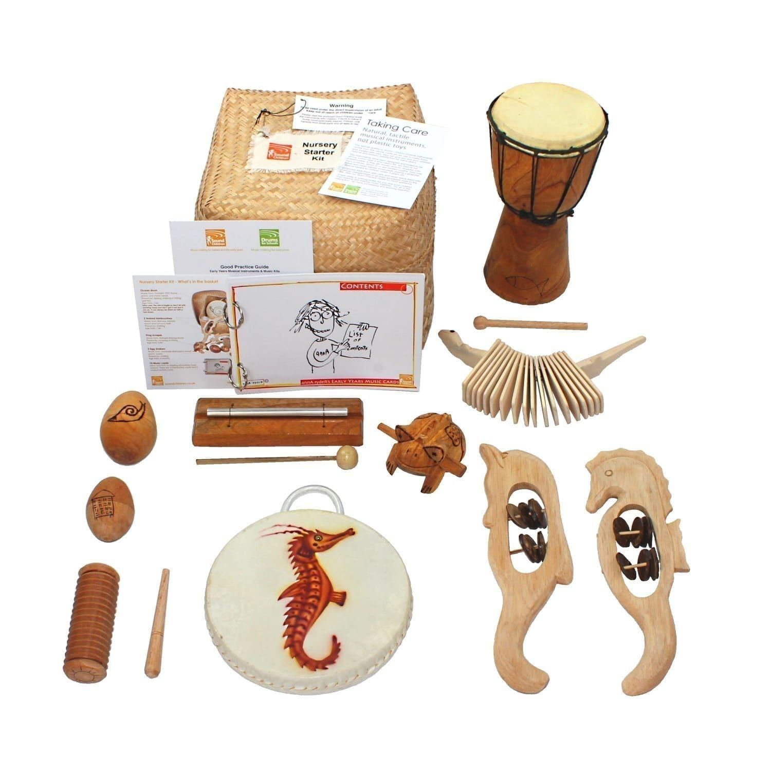 Nursery Starter Kit - 10 Instruments, for Australia distribution area, laid out flat outside of the basket.