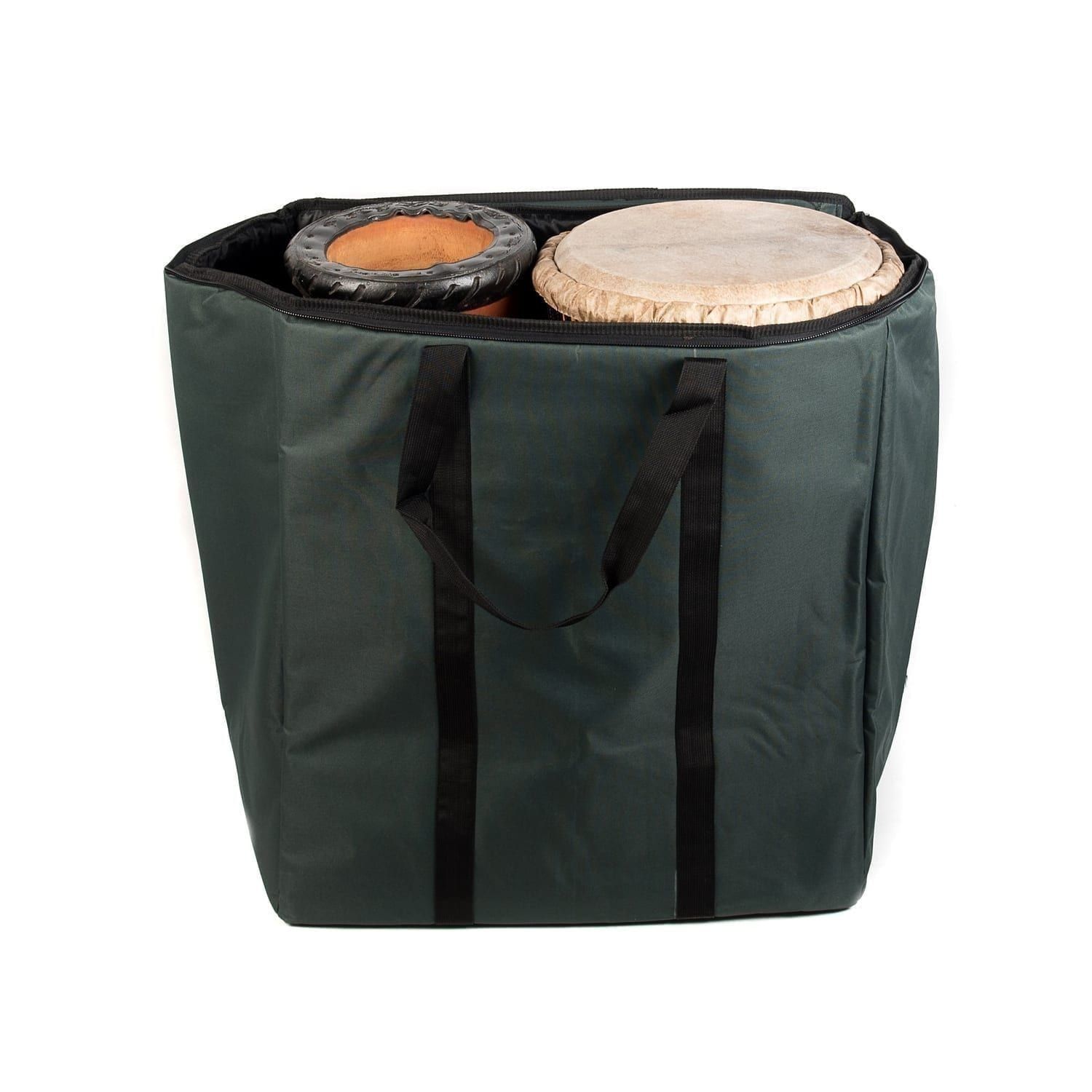 Storage Carry Bag for 2 x 65cm Djembe Drums, with sample content.
