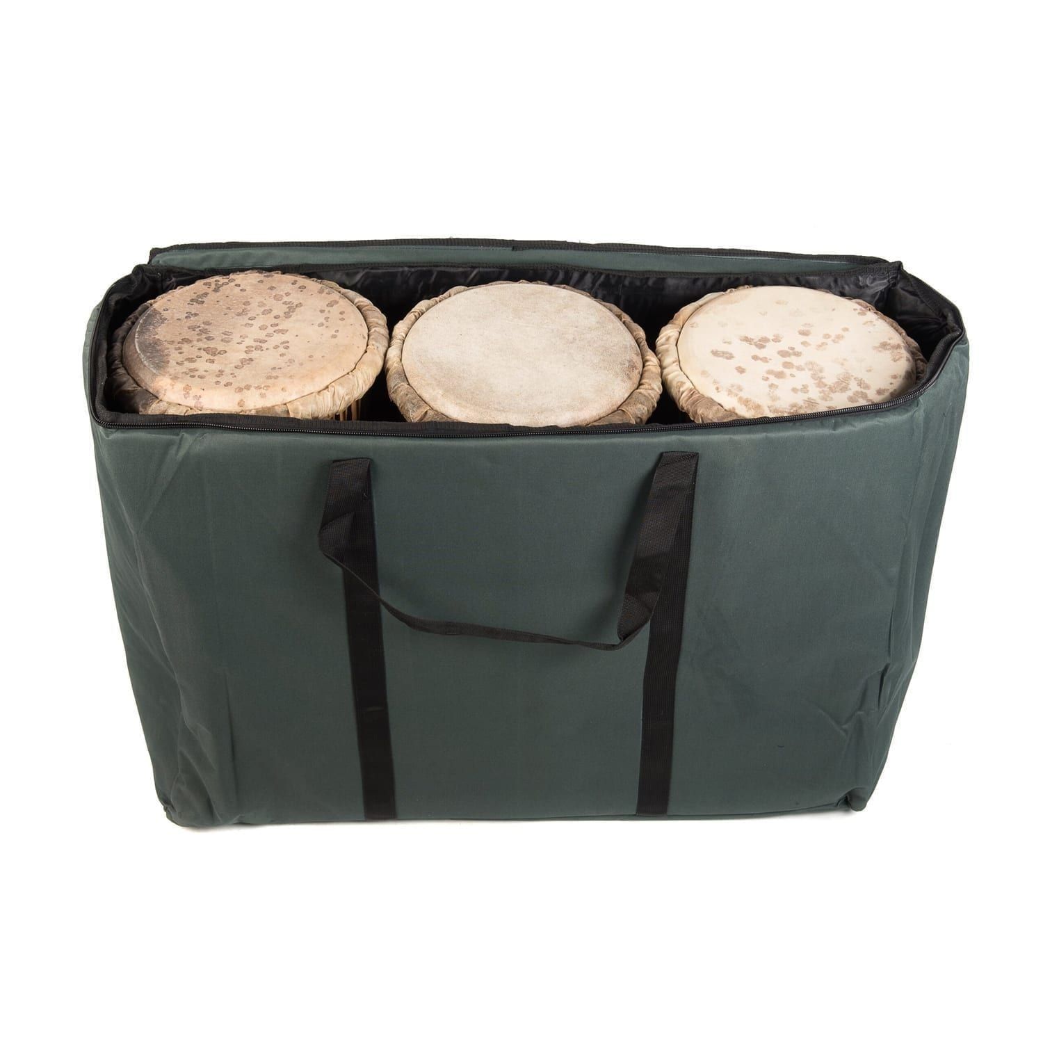 Storage Carry Bag for 3 x 60cm Djembe Drums with sample content.