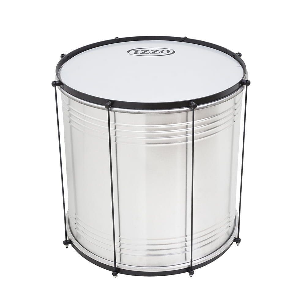 This is a product image of the Surdo - Economy - 14in diameter, Izzo. It is silver in colour with a black trim and has a synthetic skin. It is standing upright.