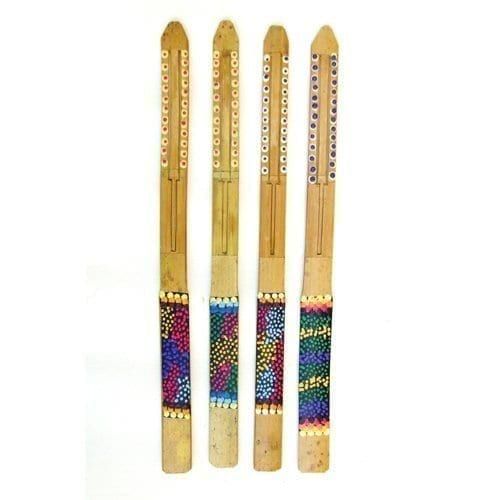 Jaw Harp Bamboo pack of 5, row of slim harps with hand-painted dot grips and central vibrating tongue