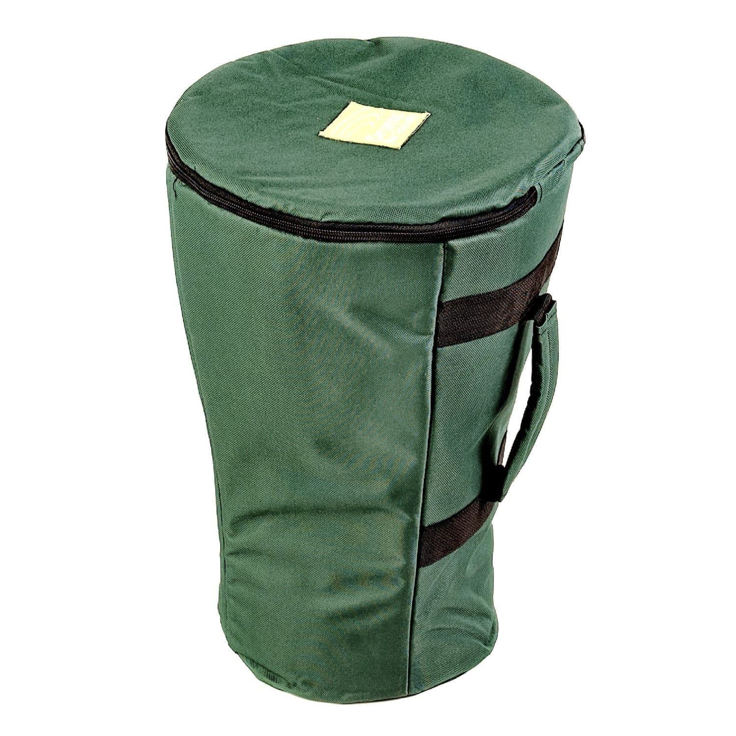 Green storage and carry bag designed for a 40cm Djembe drum, featuring a zippered closure, durable handles, and padded construction for protection and portability.