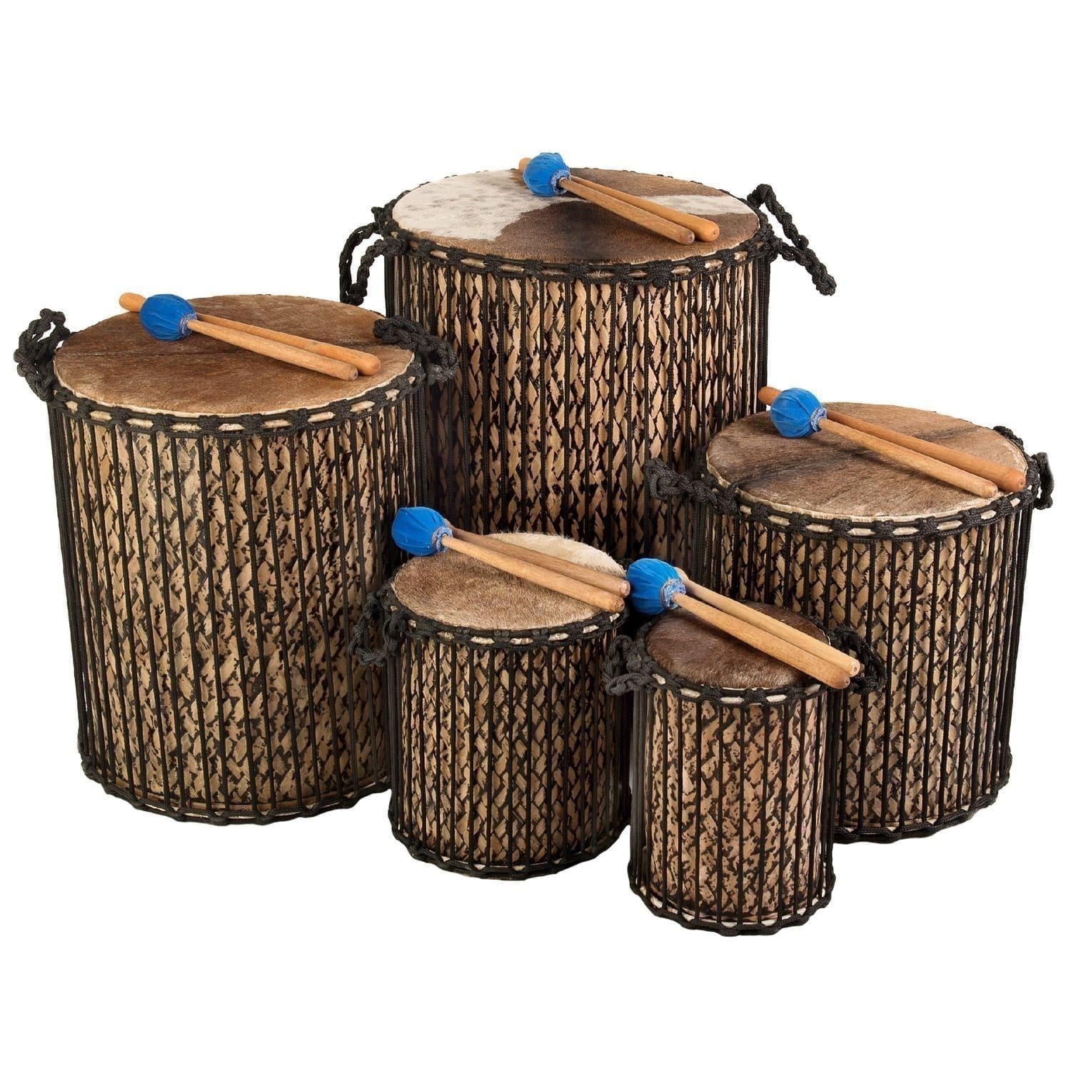 This is a product image of Drums for Schools' Dundun Bamboo Drums all sizes.