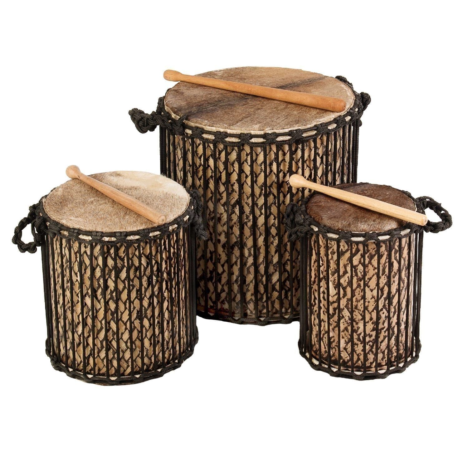 This is a product image of Drums for Schools' Small set Dundun Bamboo Drums.