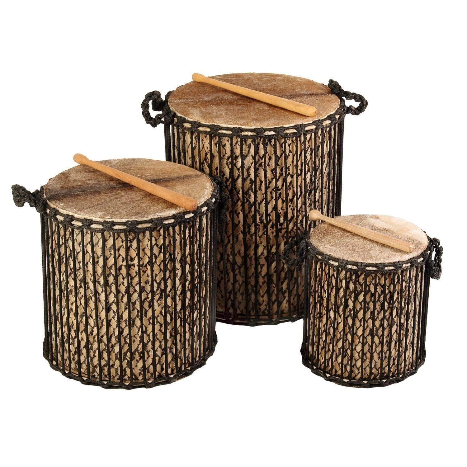 This is a product image of Drums for Schools' Medium set Dundun Bamboo Drums.