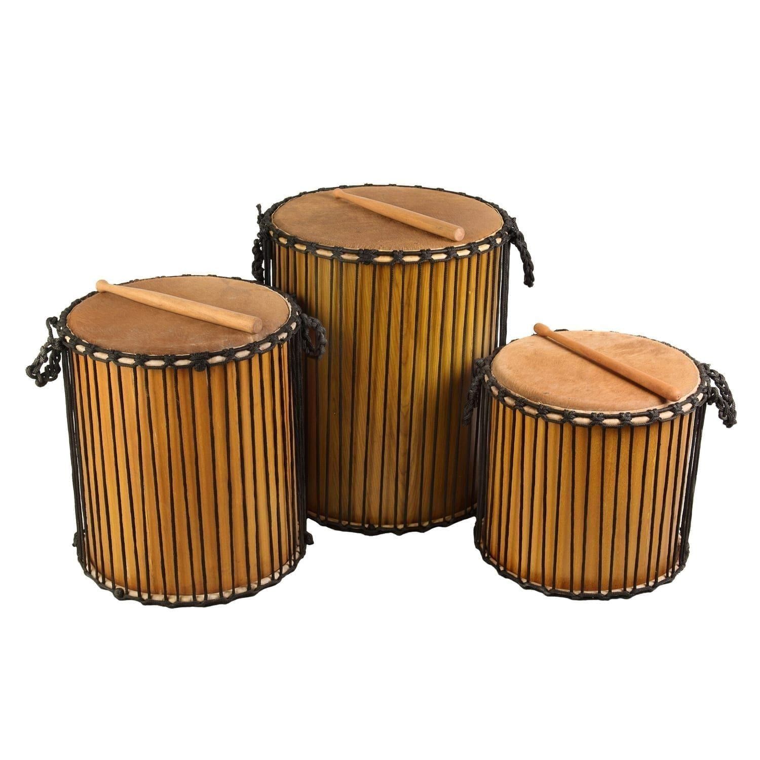 This is a product image of Drums for Schools' Large set of Dundun Recycled wood.