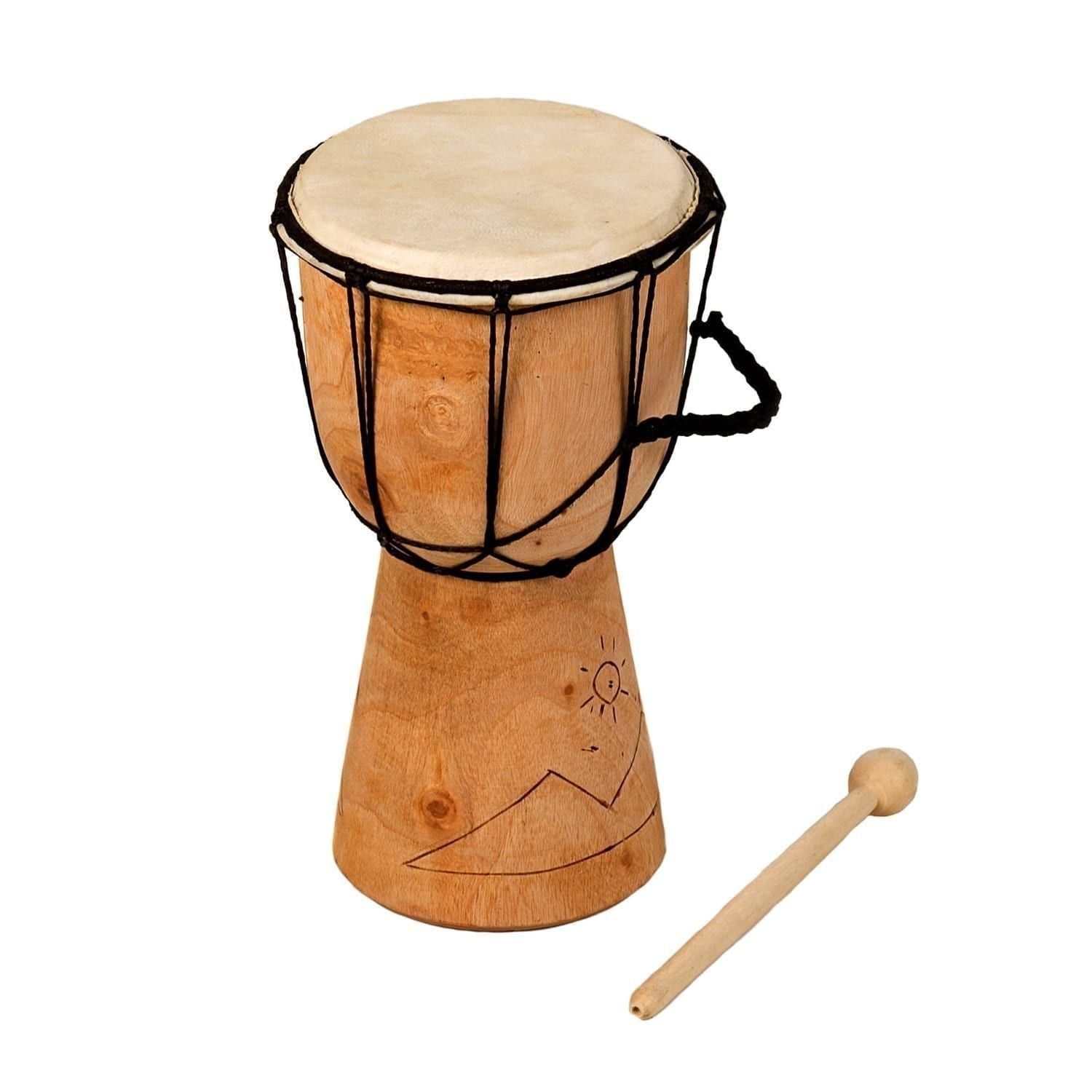 This is a product image of Drums for Schools' Djembe budget 5 inch diameter, 25cm high, Early Years carved.