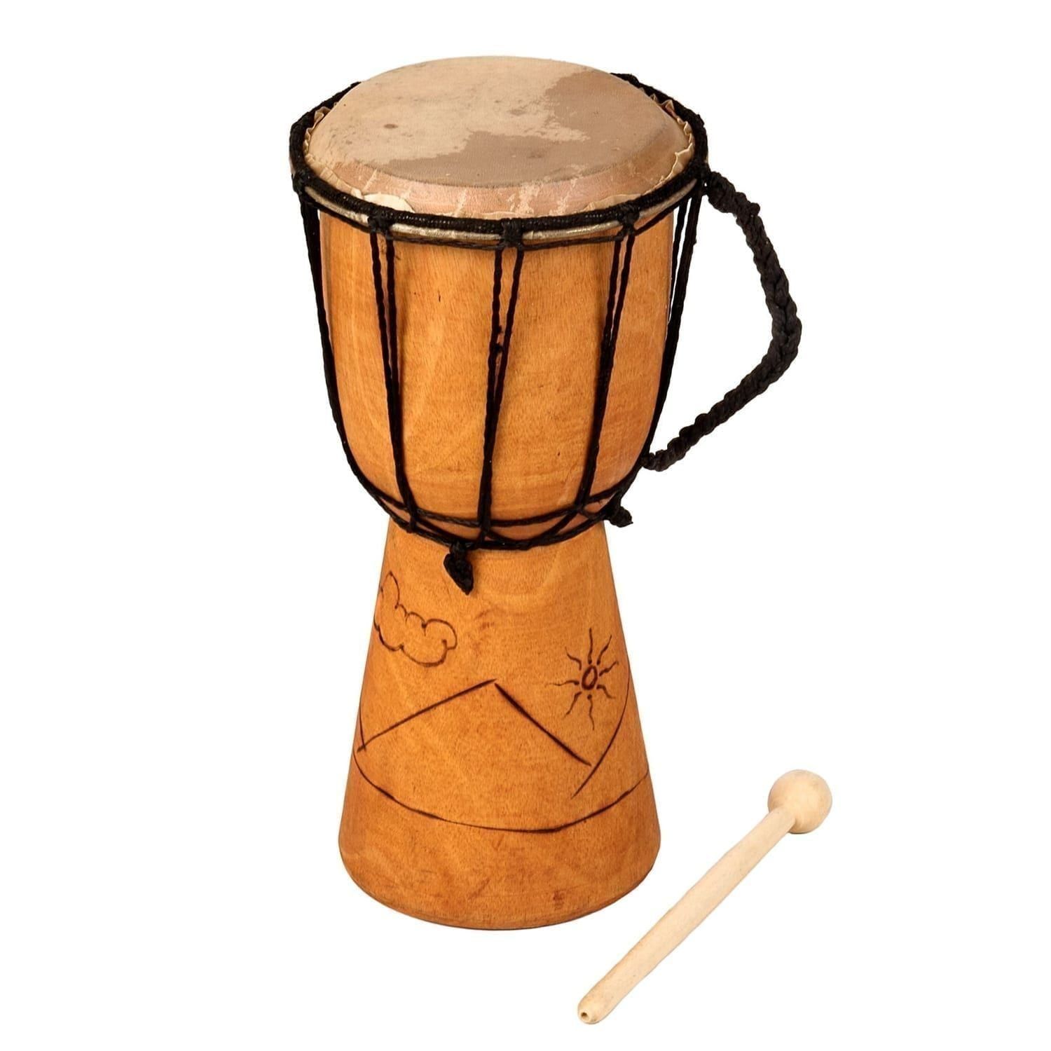This is a product image of Drums for Schools' Djembe budget 6 inch diameter, 30cm high, Early Years carved.
