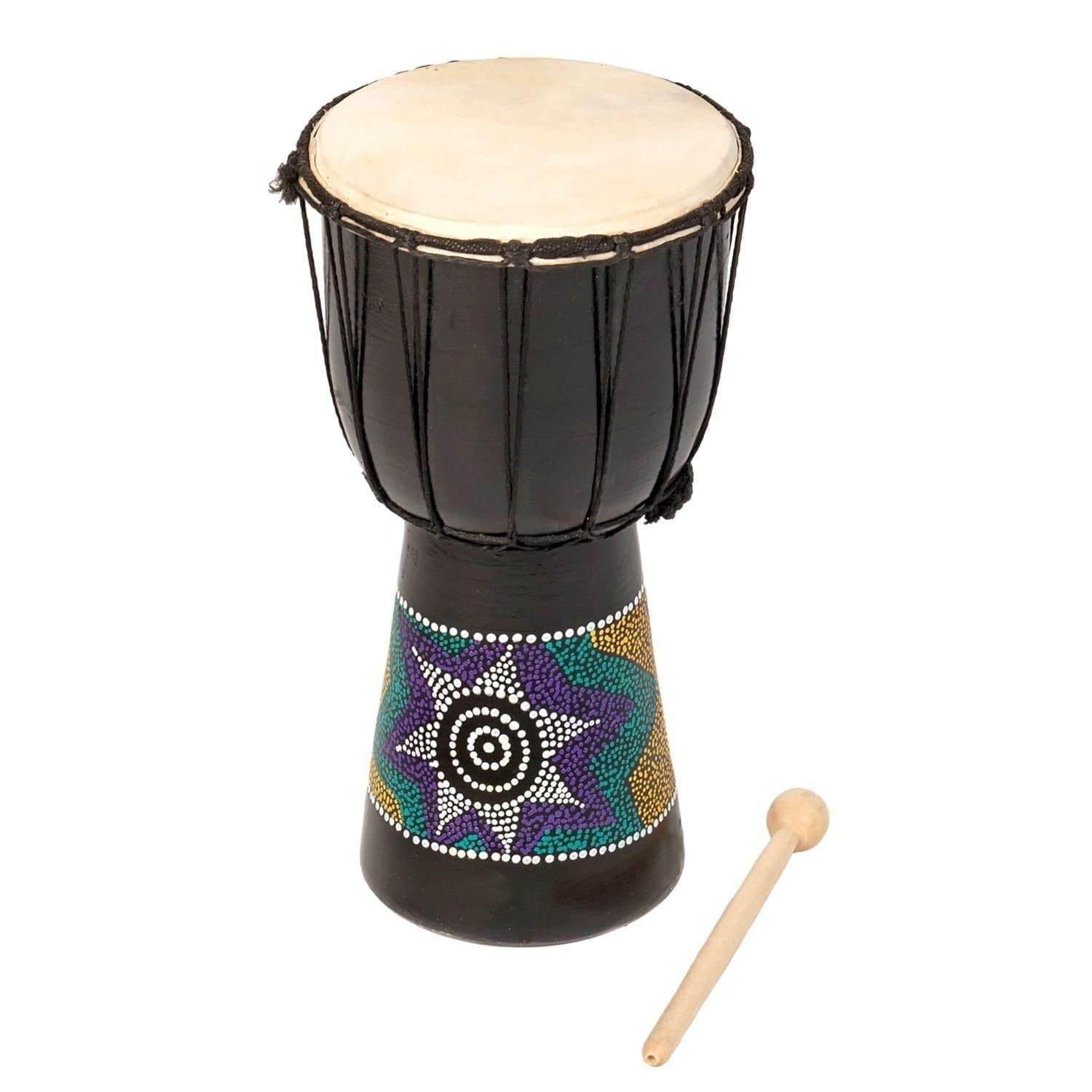 This is a product image of Drums for Schools' Djembe budget 6 inch diameter, 30cm high, painted.