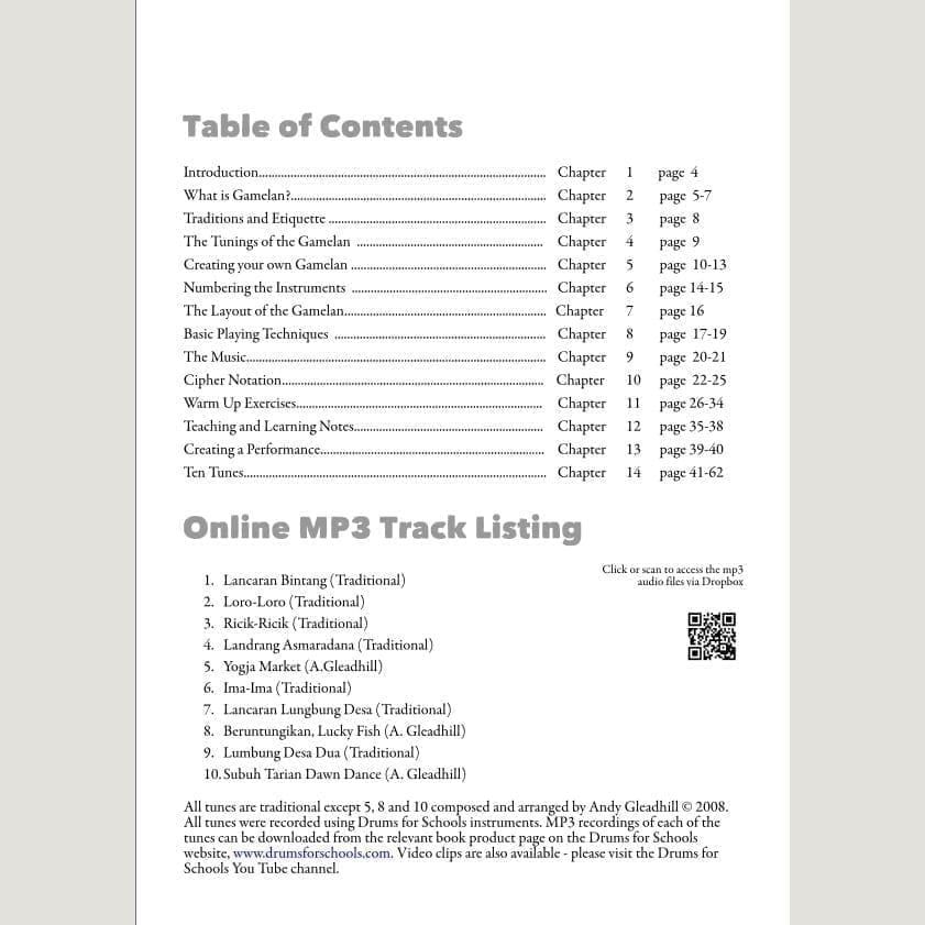 Image showing Table of Contents from Andy Gleadhill's Indonesian Gamelan Book 