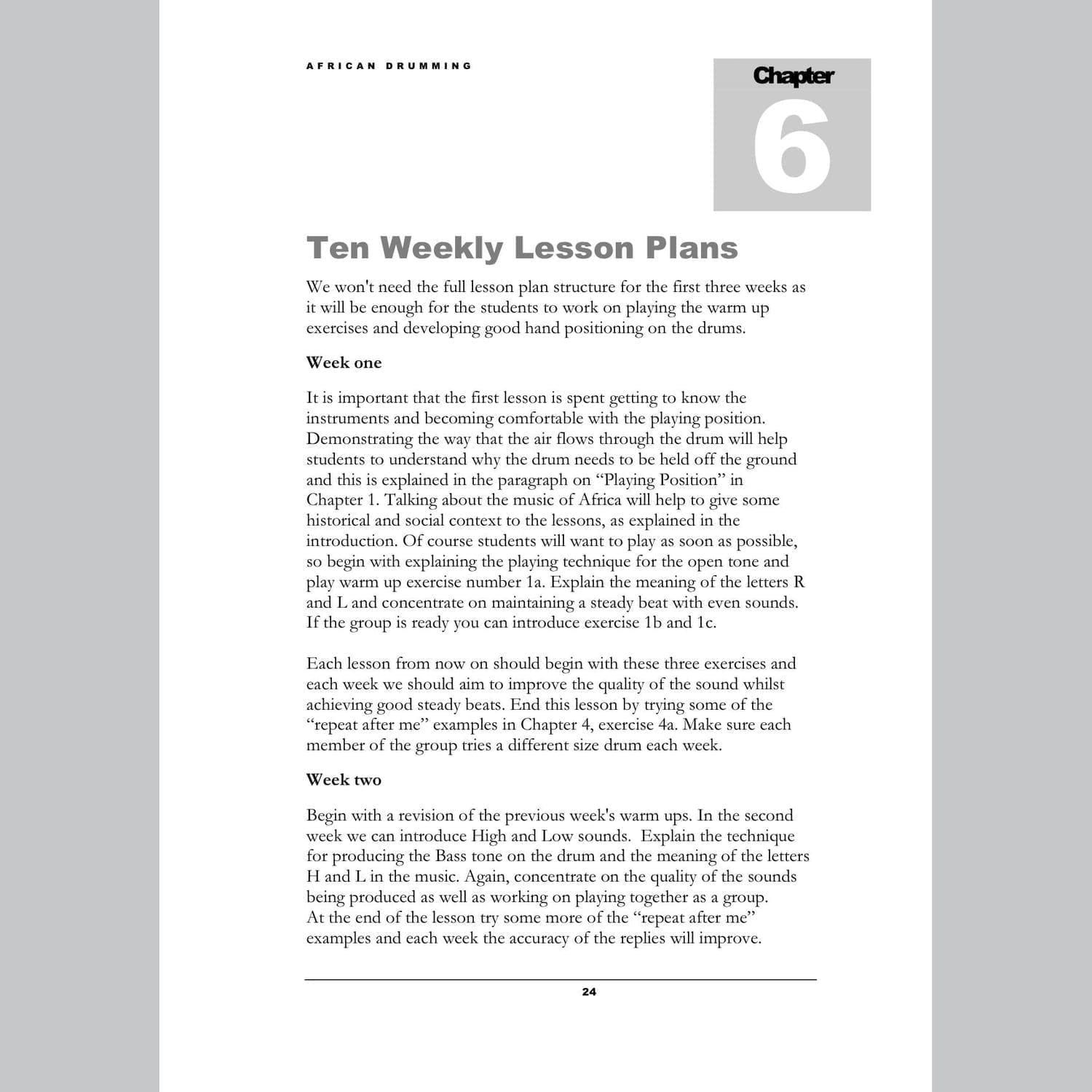 Image showing 10 Lessons page from Andy Gleadhill's African Drumming Teaching Guide.