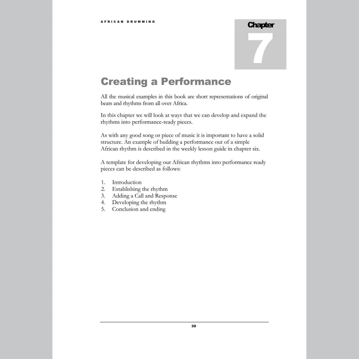 Image showing Performance page from Andy Gleadhill's African Drumming Teaching Guide.