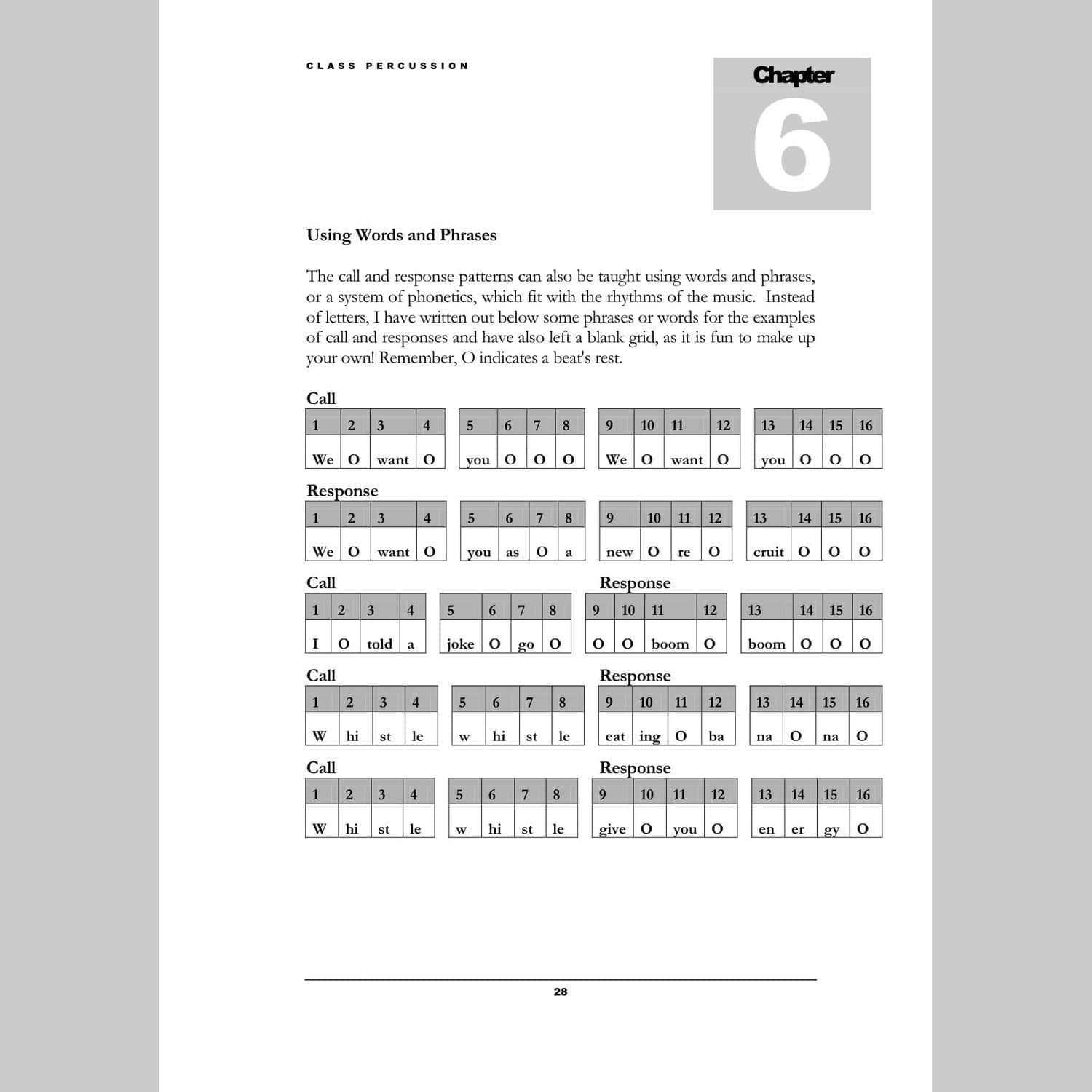 Image showing Words and phrases page from Andy Gleadhill's Class Percussion.