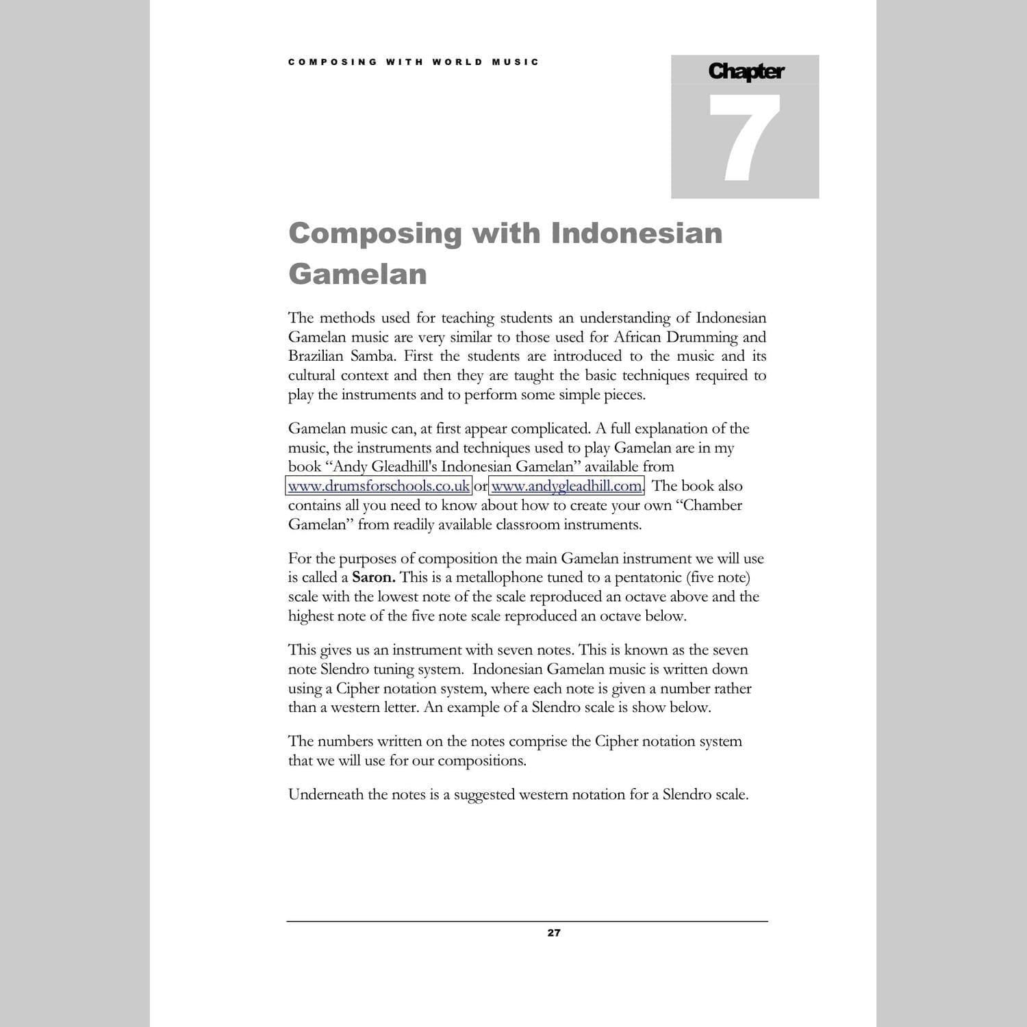 Image showing a page from Andy Gleadhill's Composing World Music Teaching Guide - Gamelan