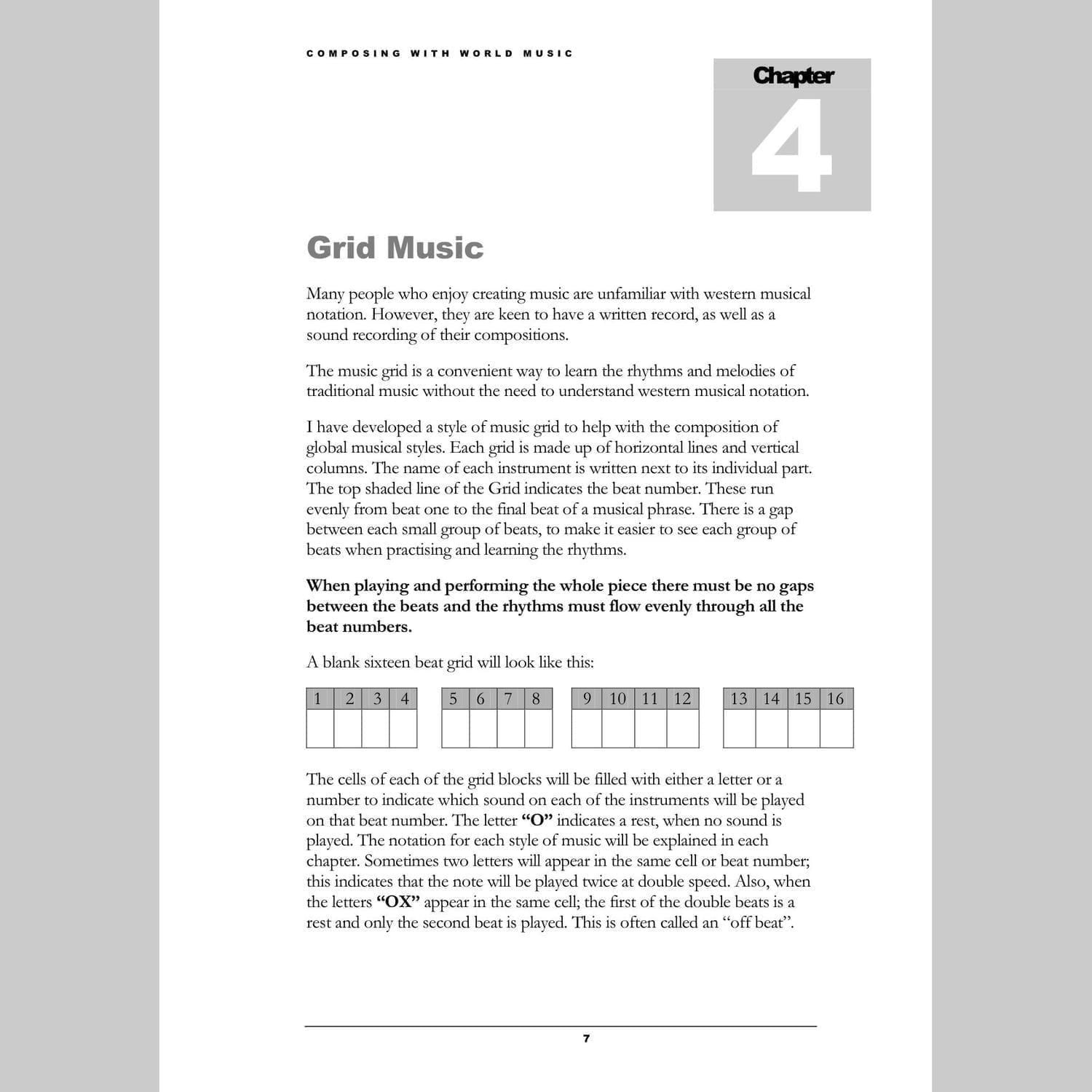 Image showing a page from Andy Gleadhill's Composing World Music Teaching Guide - Grid Music