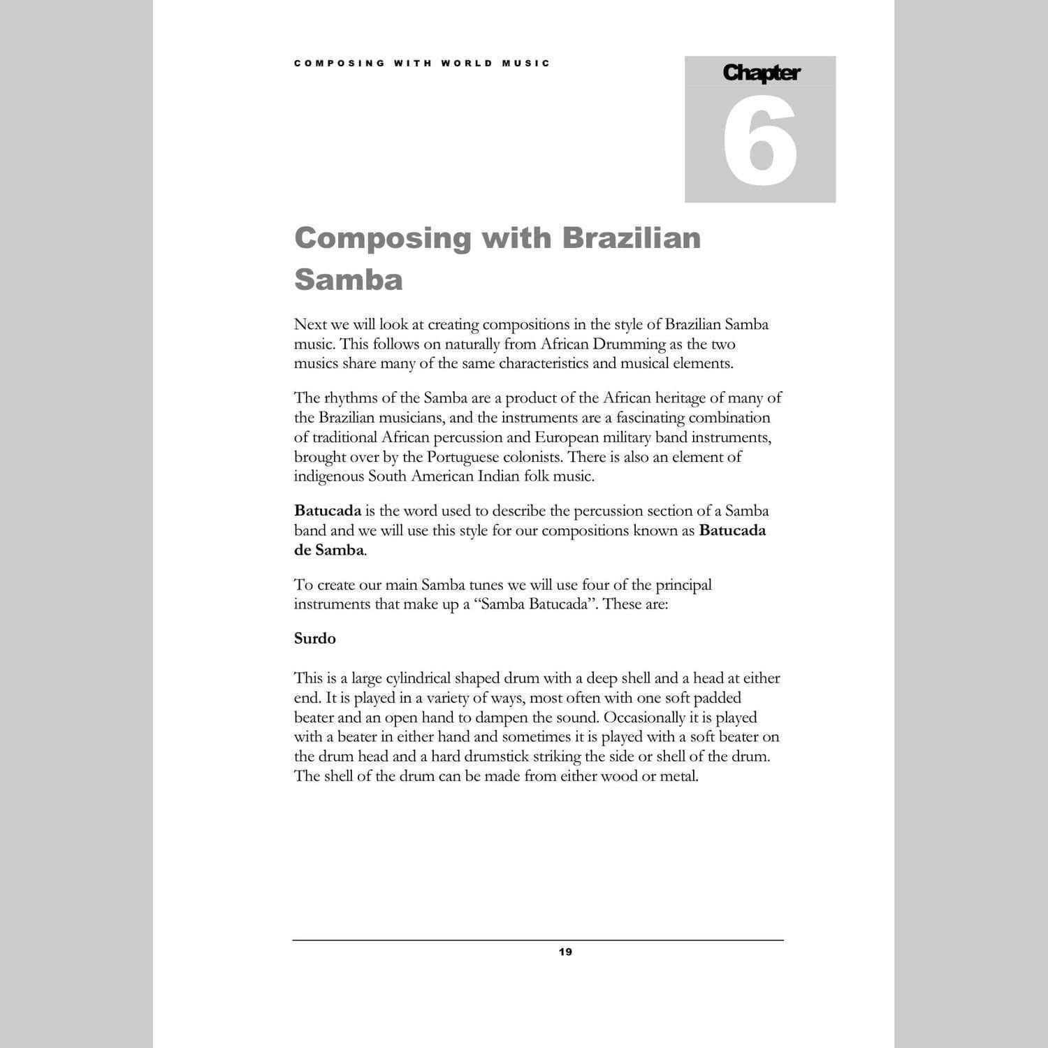 Image showing a page from Andy Gleadhill's Composing World Music Teaching Guide - Samba