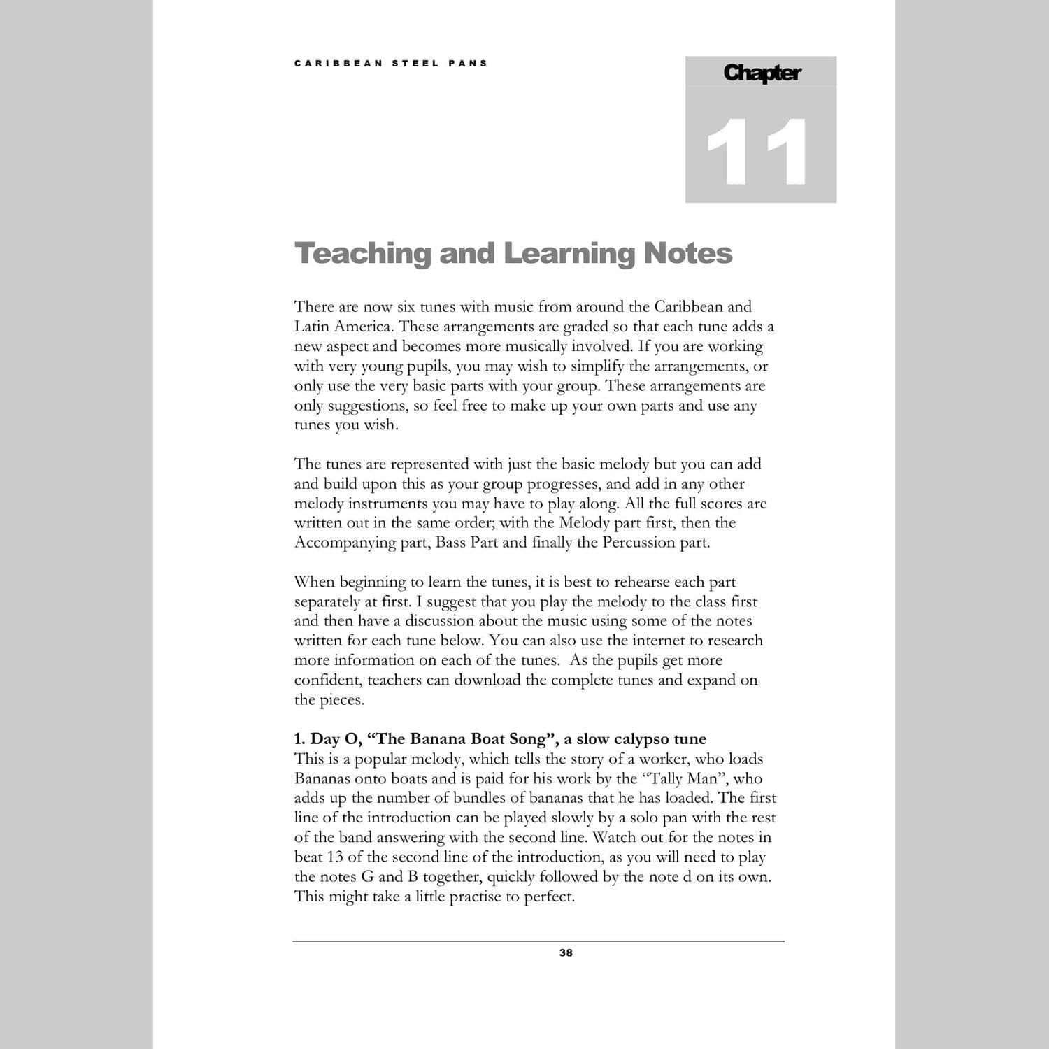Image showing the first page of Teaching and Learning notes from Andy Gleadhill's Caribbean Steel Pans teaching guide
