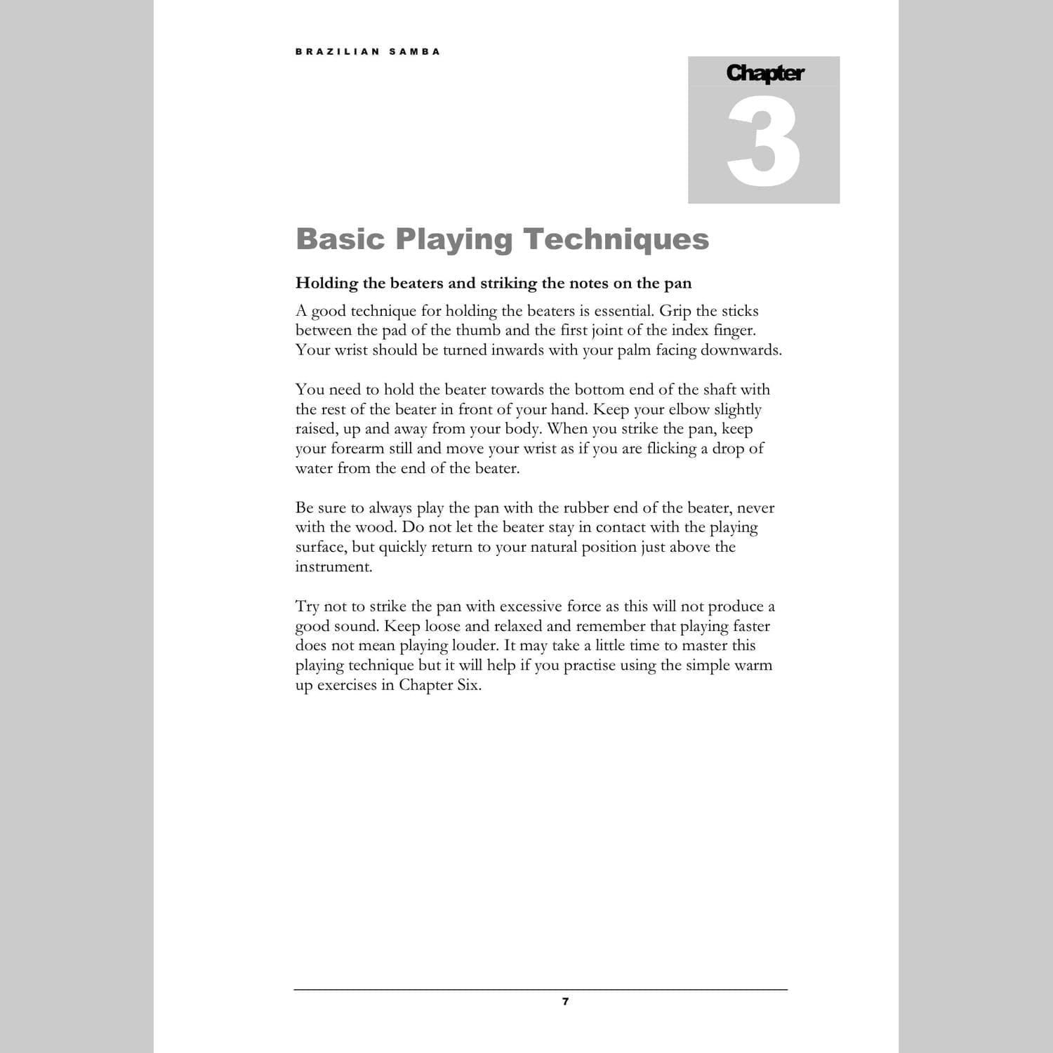 Image showing a page about basic technique from Andy Gleadhill's Caribbean Steel Pans teaching guide