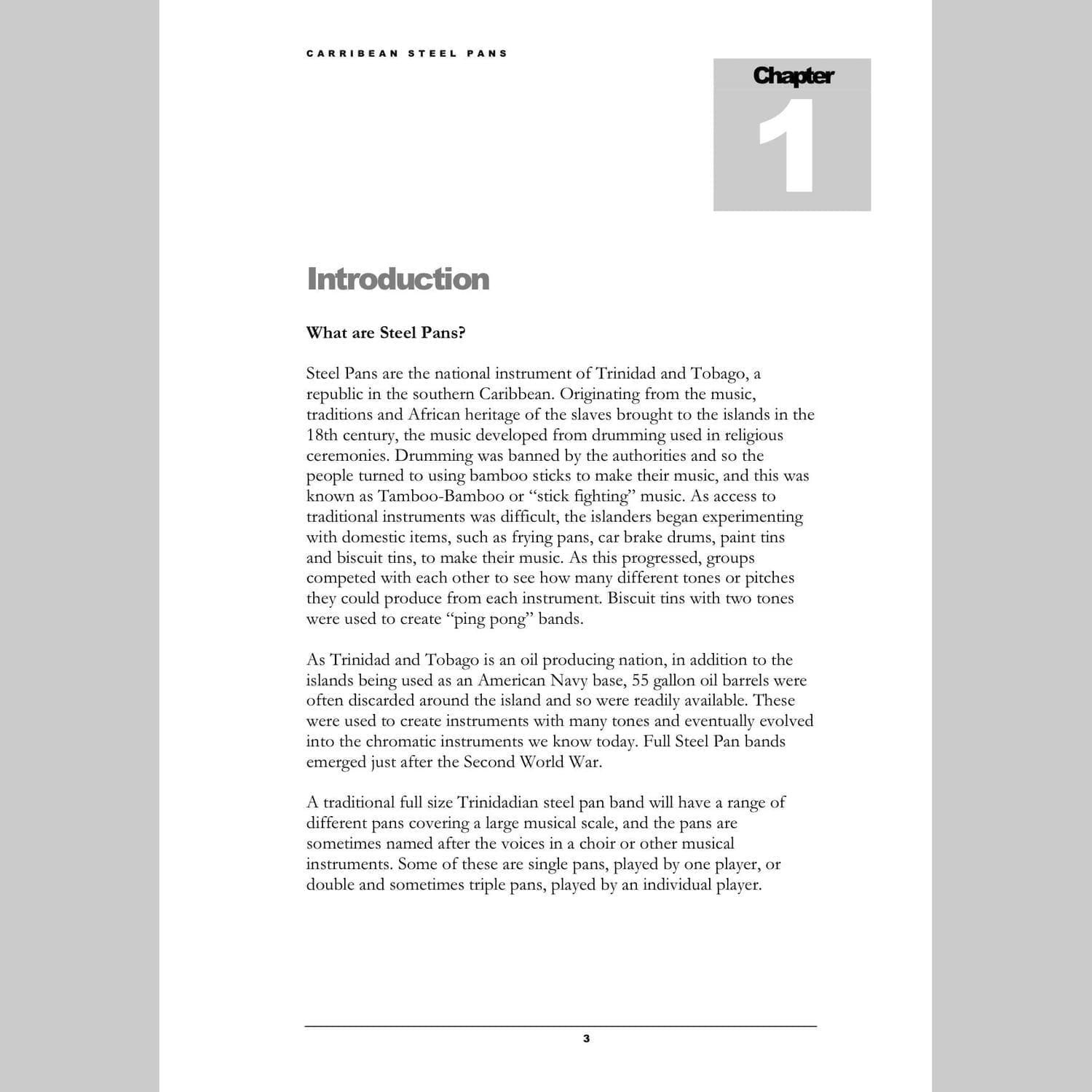 Image showing a page from the Introduction to Andy Gleadhill's Caribbean Steel Pans teaching guide