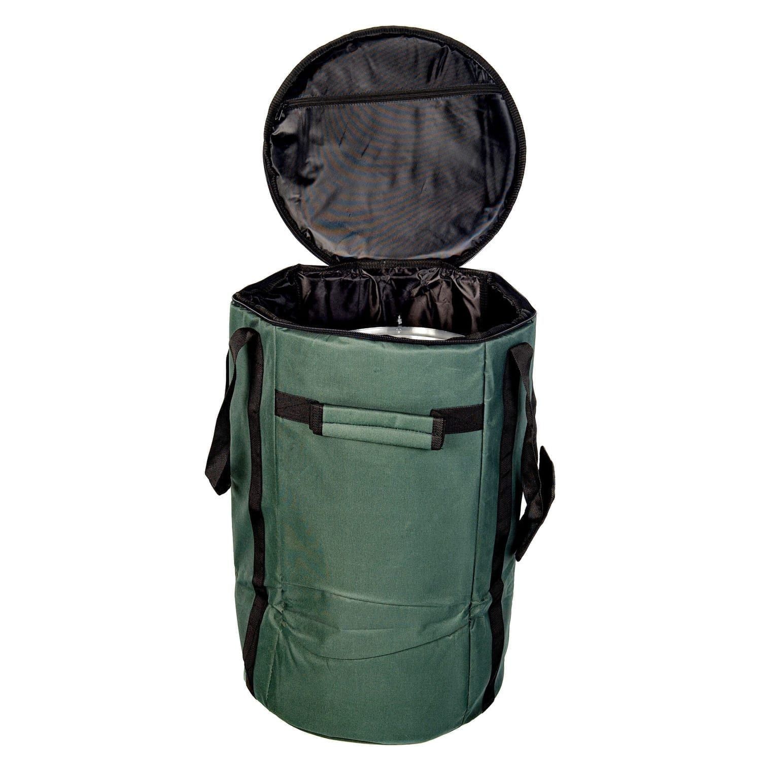 This is product image of Drums for Schools' storage carry bag for 12 inch diameter repinique and caixa, opened.