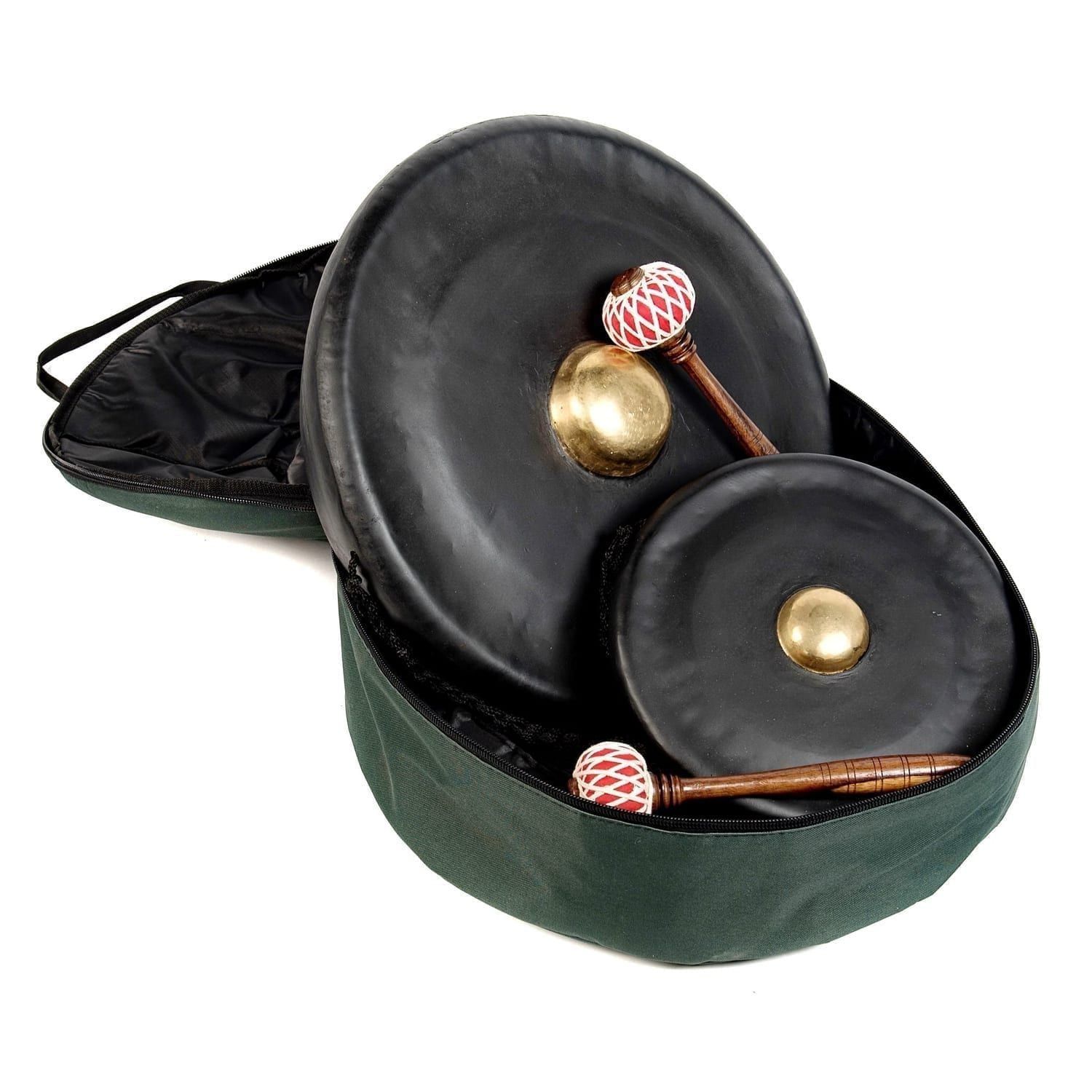 This is a product image of Drums for Schools storage carry bag for 3 gongs set of 30cm, 50cm and 80cm diameter gong, opened.