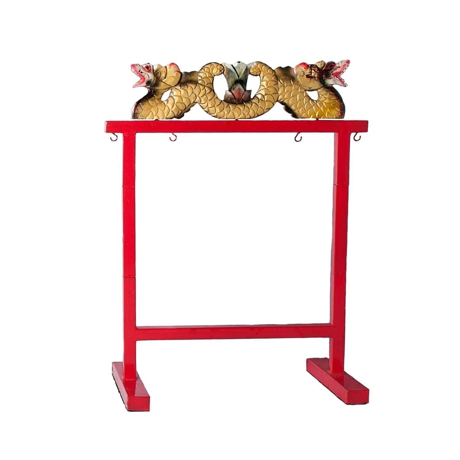12 inch gong stand in red painted steel with carved golden double dragon rail for a 30cm Gamelan gong
