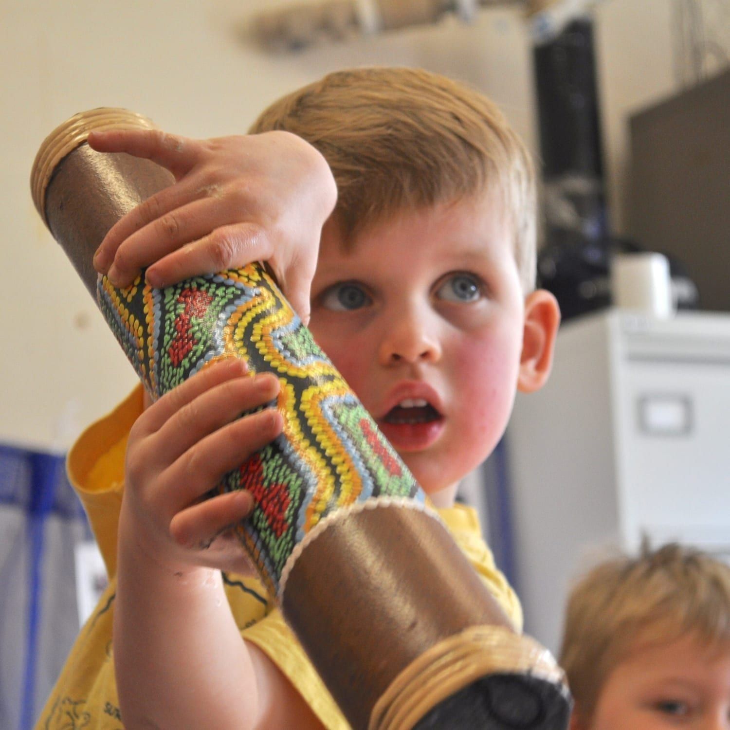 This is a product image of Drums for Schools' 40cm Bamboo Rainstick painted