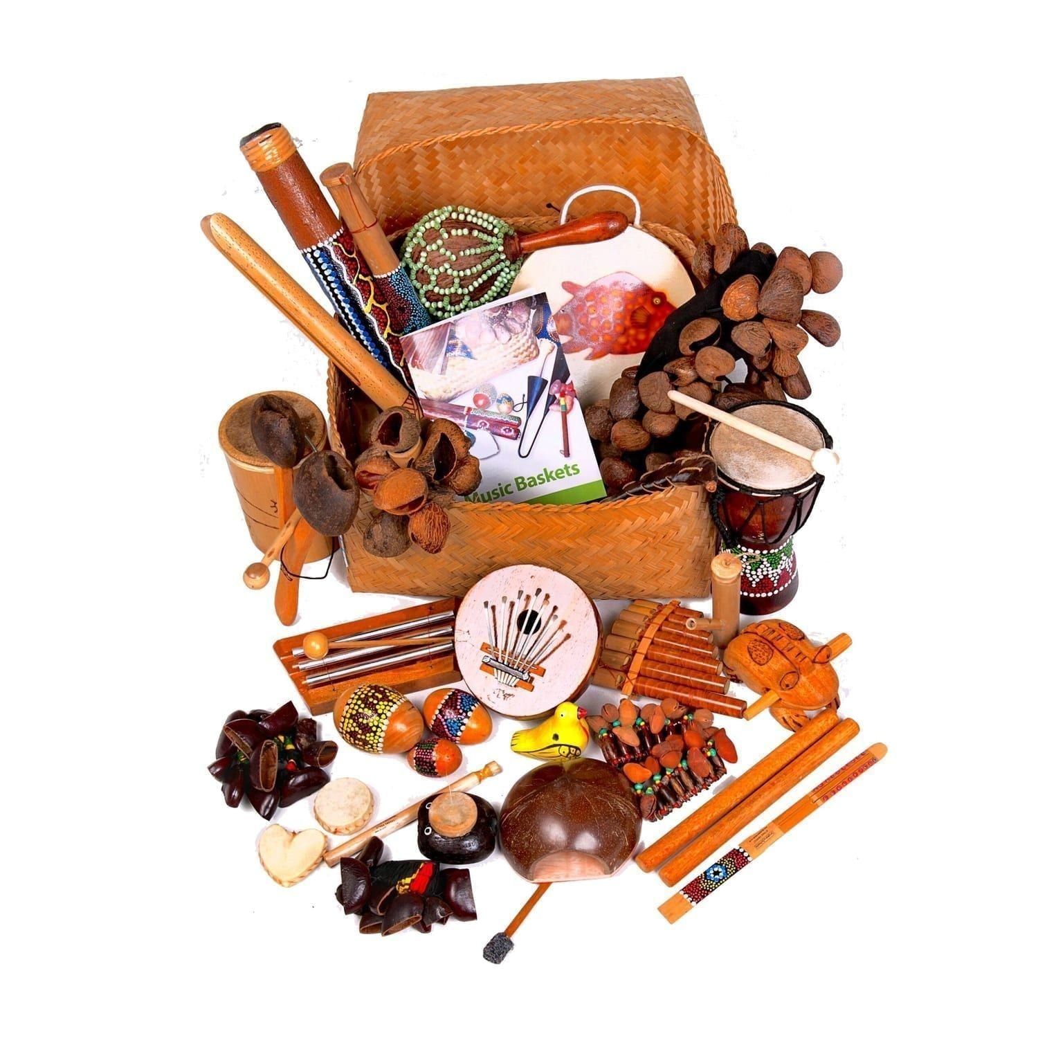This is a product image of Drums for Schools World Music Basket Large, 30 instruments.
