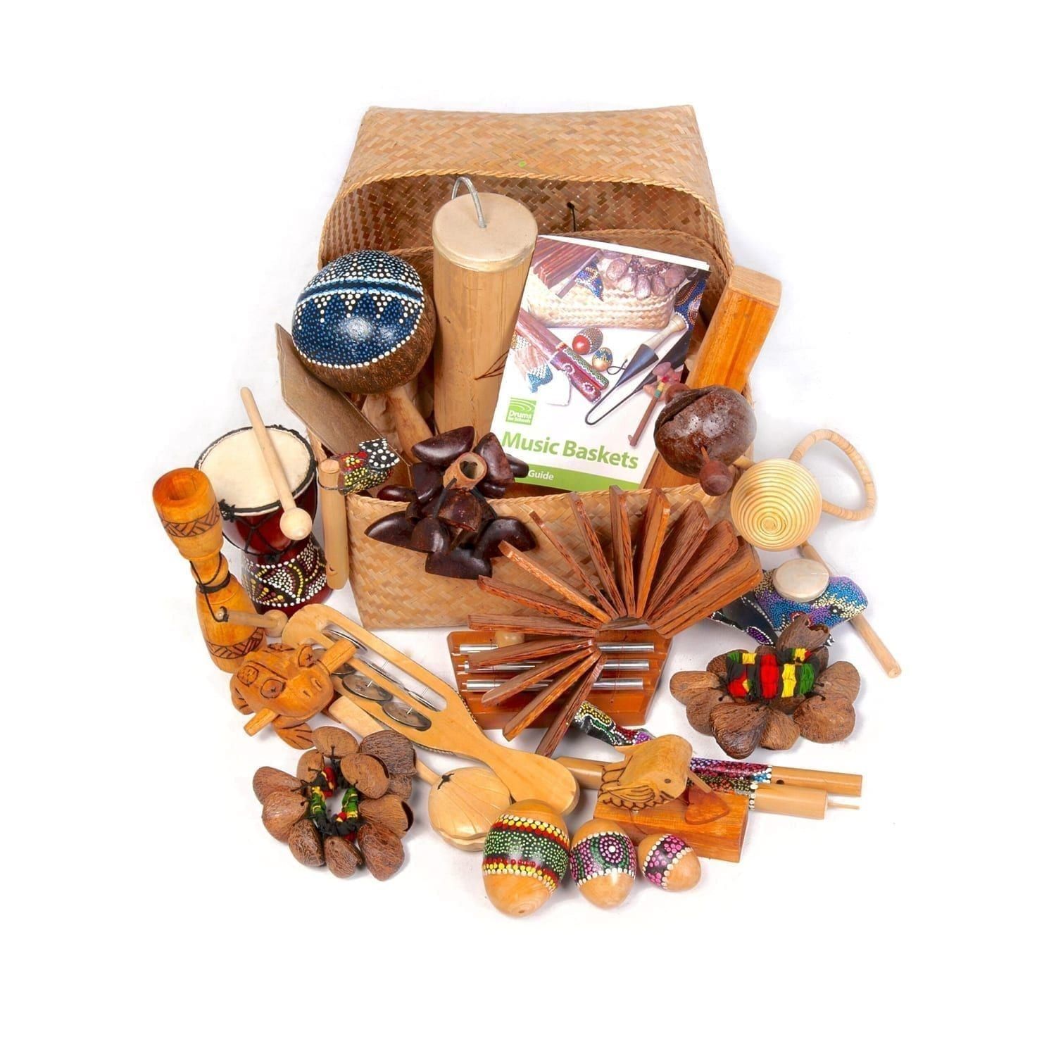 This is a product image of Drums for Schools World Music Basket Medium, 23 instruments.
