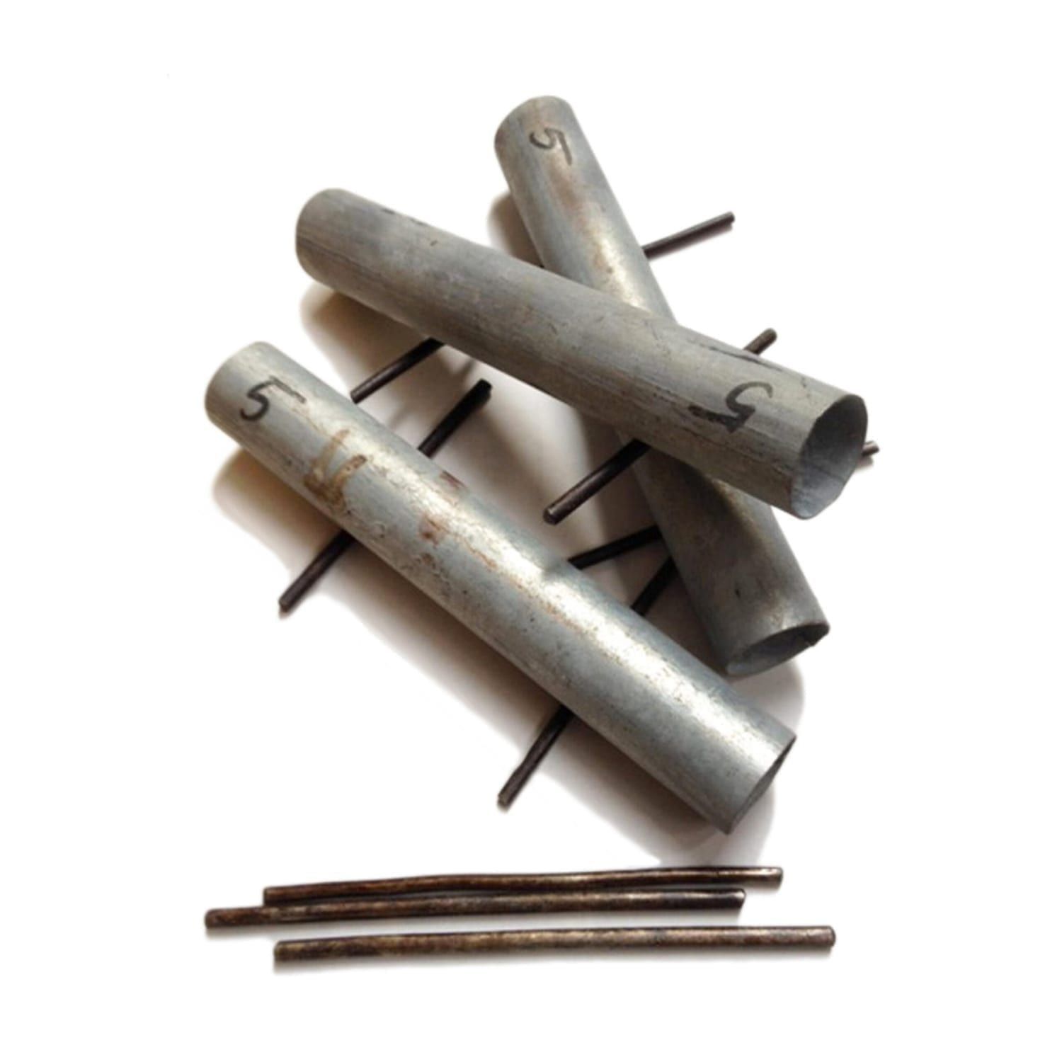 Dundun Bells Set of 3 in recycled galvanised tubes with mounting rods for strung drums