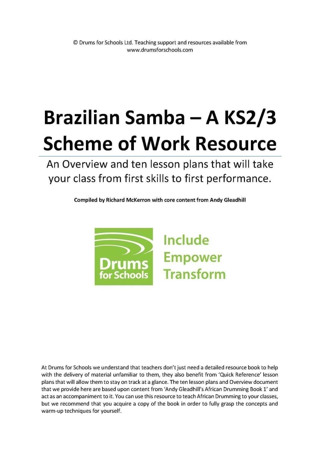 Brazilian Samba KS2/KS3 scheme of work – primary school music resource for teaching Samba rhythms, percussion techniques, and cultural appreciation.