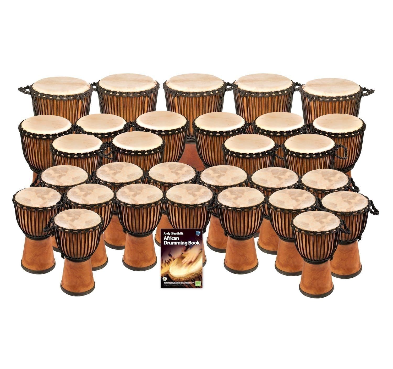 30-player Pro Wide Top secondary djembe pack – pro-quality African drums,