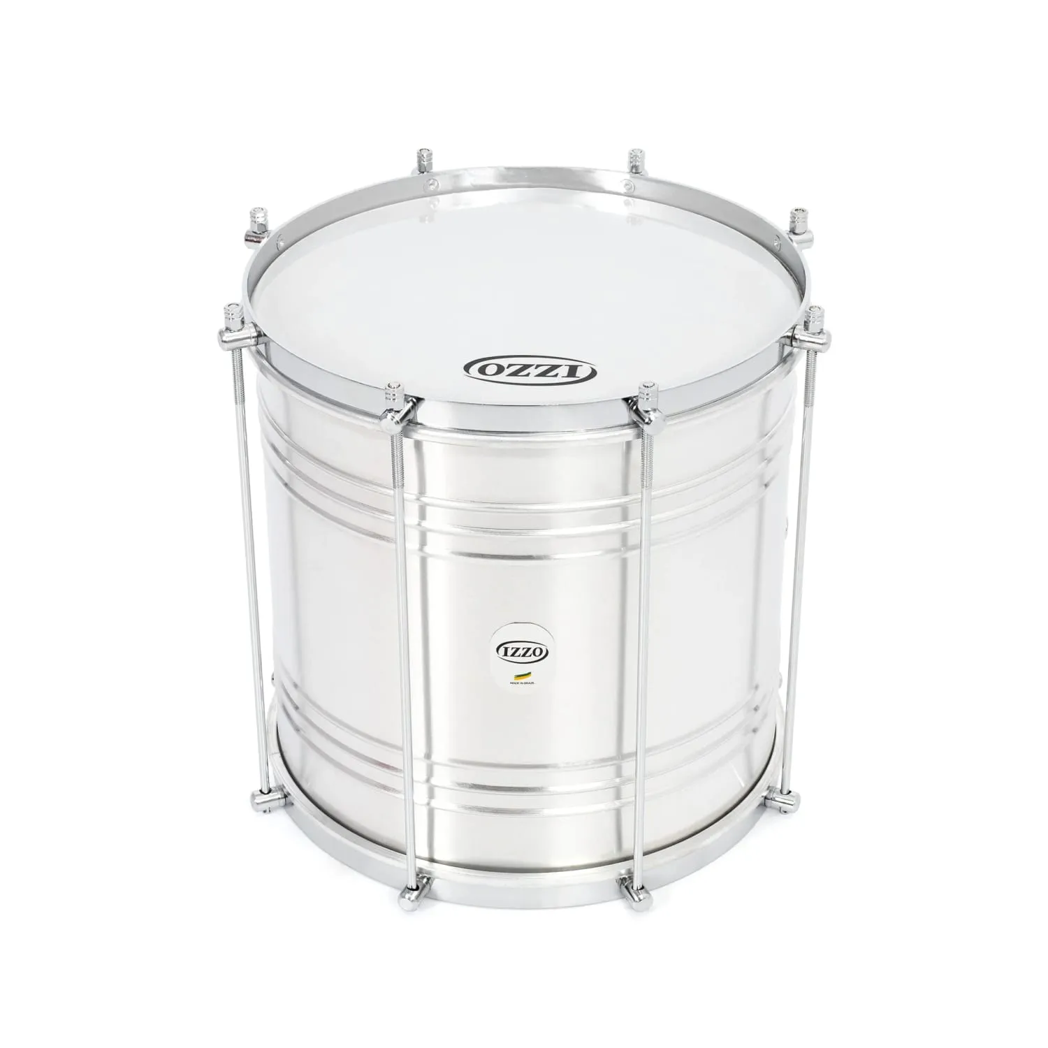 Repinique drum with aluminium shell, twin nylon heads and chrome tension rods, Izzo logo