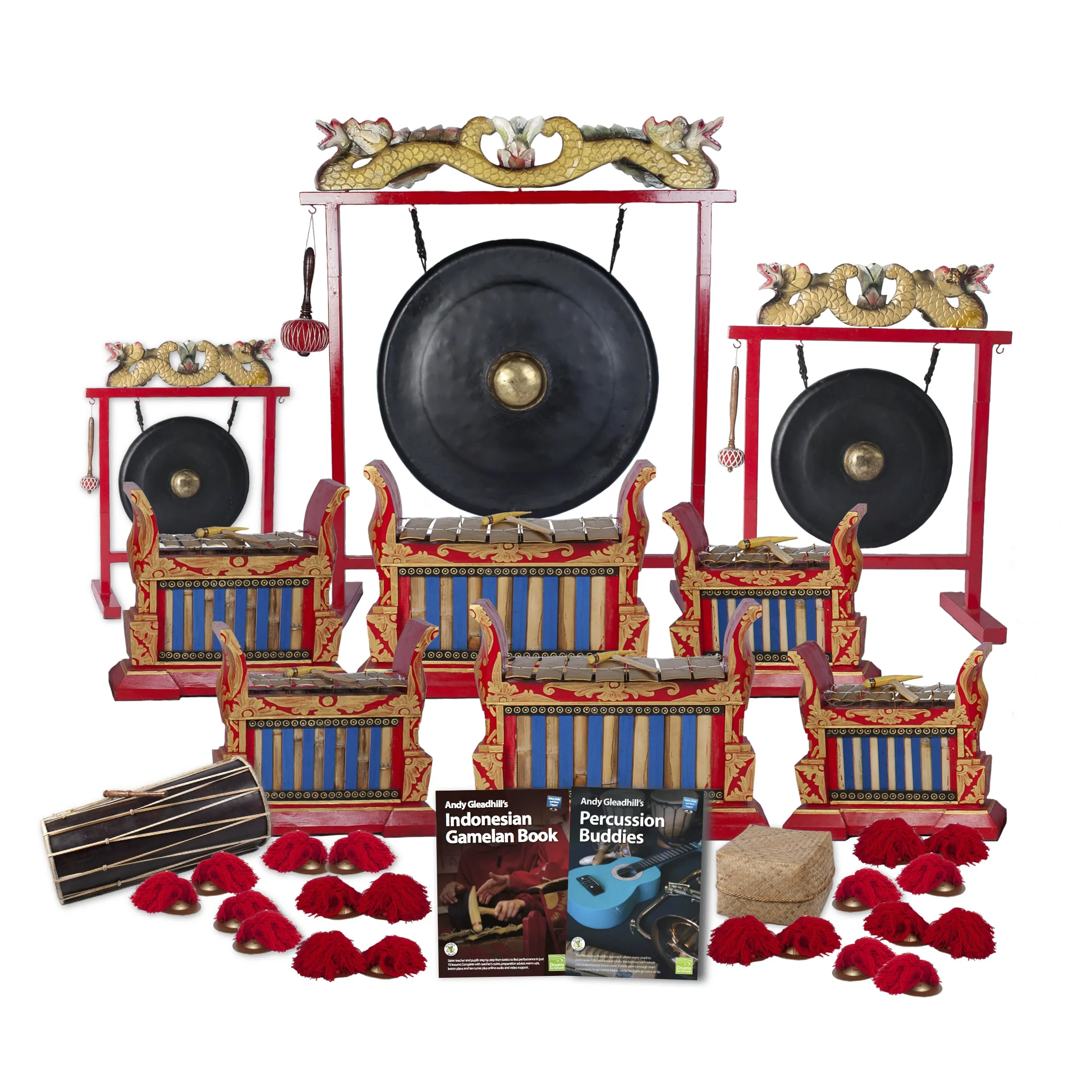 Indonesian Gamelan Premium 20 Player Class Pack Buddies with gongs, metallophones, Balinese drum, ceng ceng and teaching books