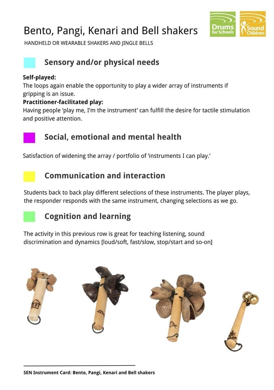 SEN Instrument Cards - Bento, Pangi, Kenari and Bell shakers