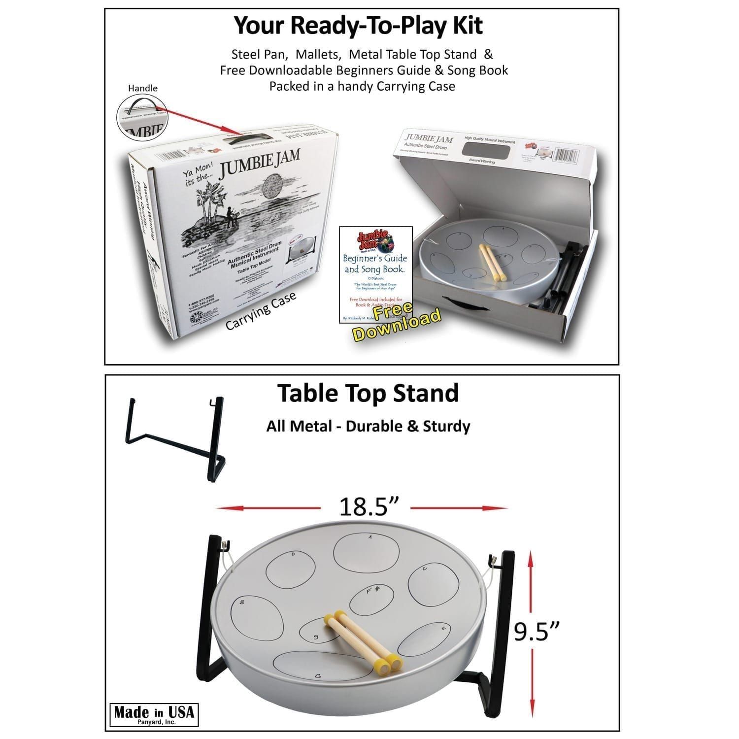 Jumbie Jam Steel Pan – Desktop Grey Kit, ideal for beginner musicians, schools, and home practice.